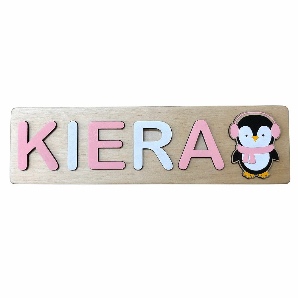 Personalized 3D Wooden Name puzzle with Cute Penguin Personalized Birthday Gift