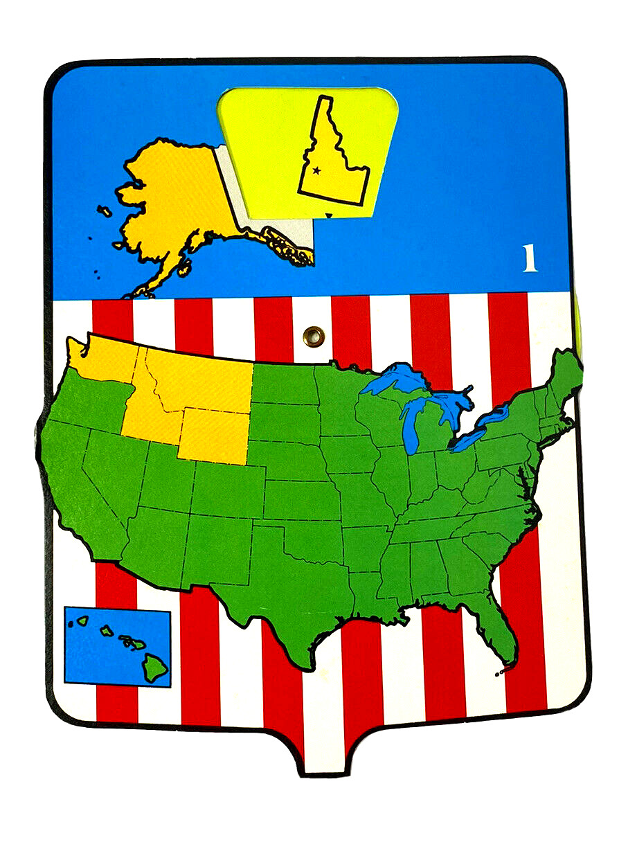 Vintage US Map Discs States and Capitals Children’s Learning Game Homeschool
