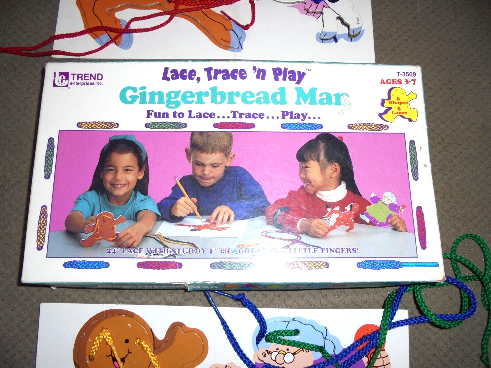 Vintage 1992 TREND Gingerbread Man Preschool Lacing Cards Hand Eye Coordination