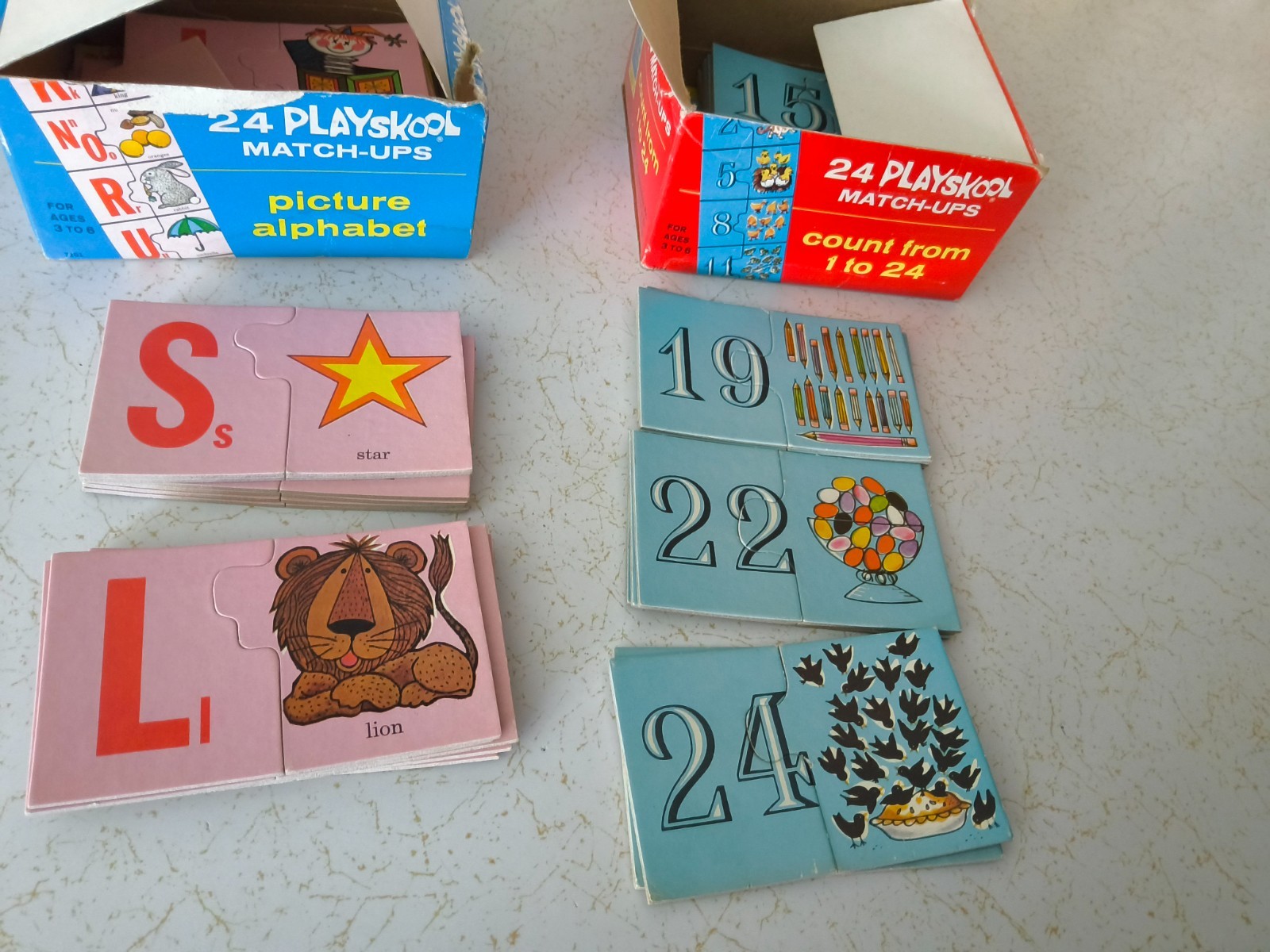 1964 Playskool Puzzle Match-Ups COUNT, ANIMAL HOMES, ALPHABET