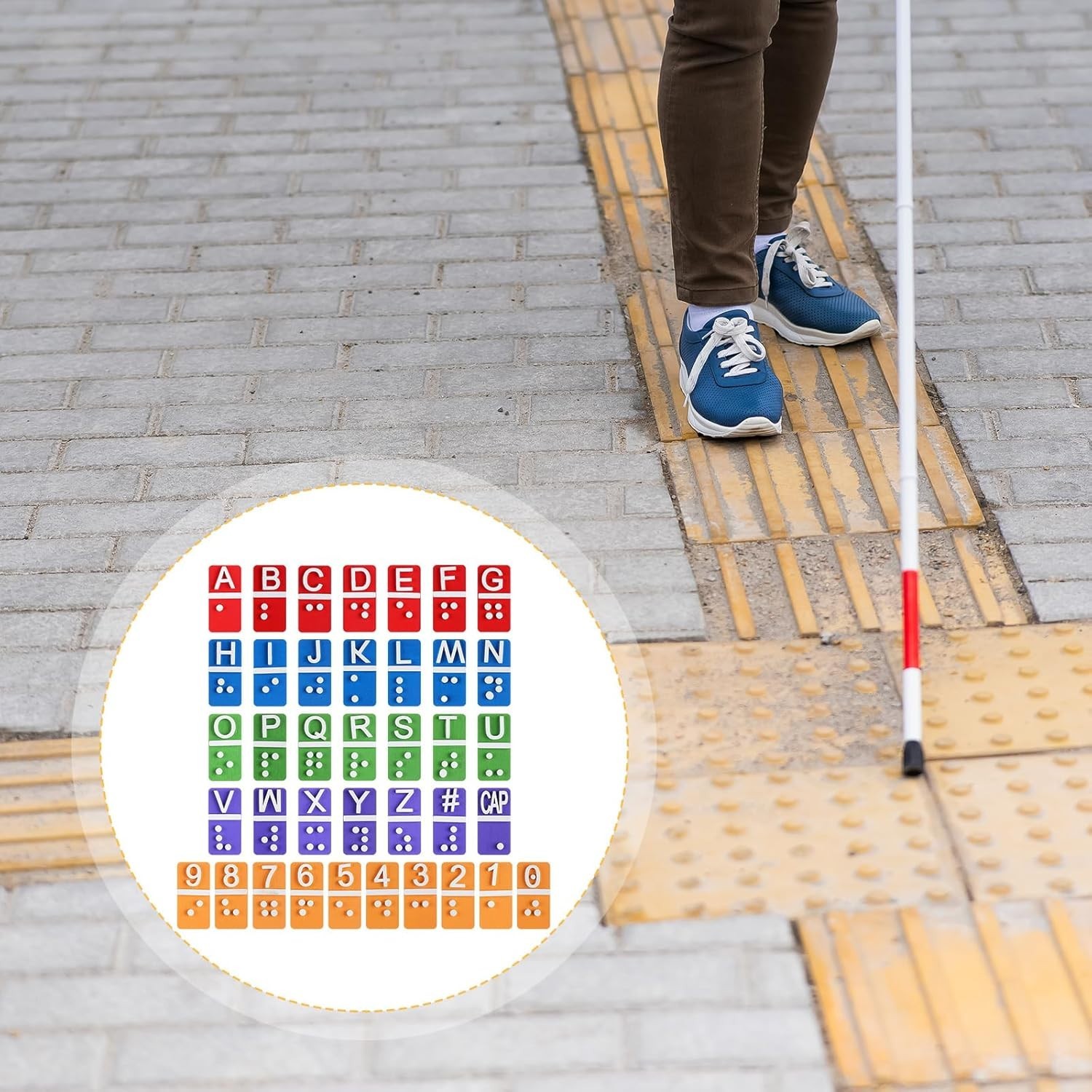 Multicolor Braille Alphabet and Number Tiles Set