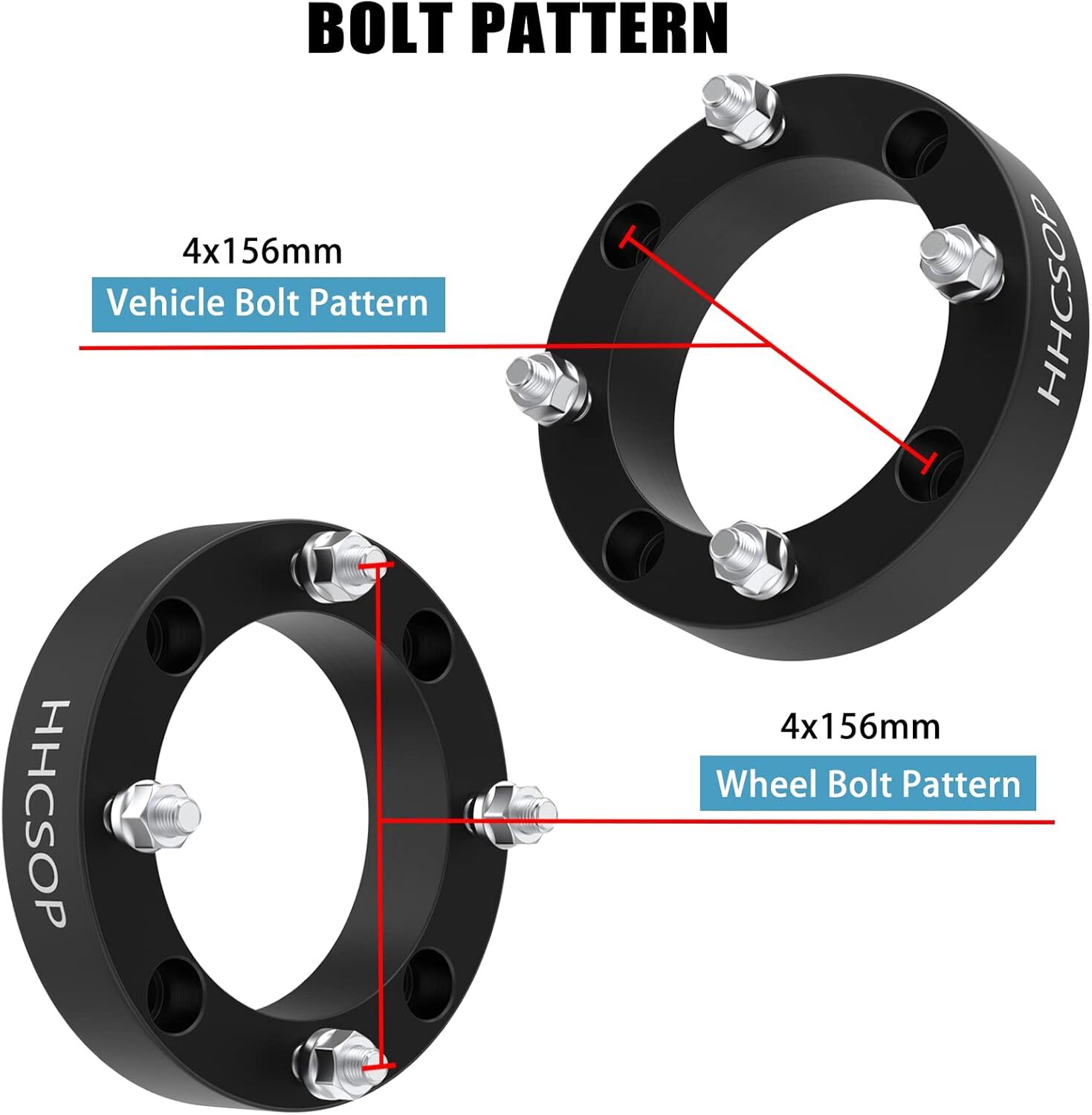 HHCSOP 4×156 ATV Wheel Spacers 1.5″, 4PCS Black Wheel Adapters Compatible with