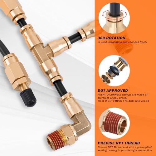 Air Line Kit for Air Spring Bag Suspension with Fittings, 30 FT PA Hose Truck Ai