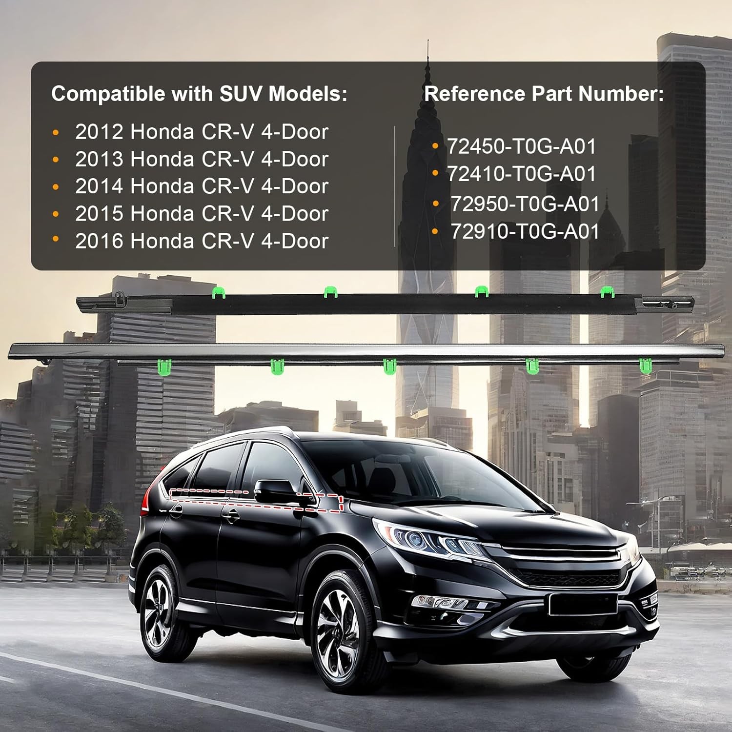 2012-2016 Honda CRV Chrome Door Weather Strip Window Molding Trim Exterior