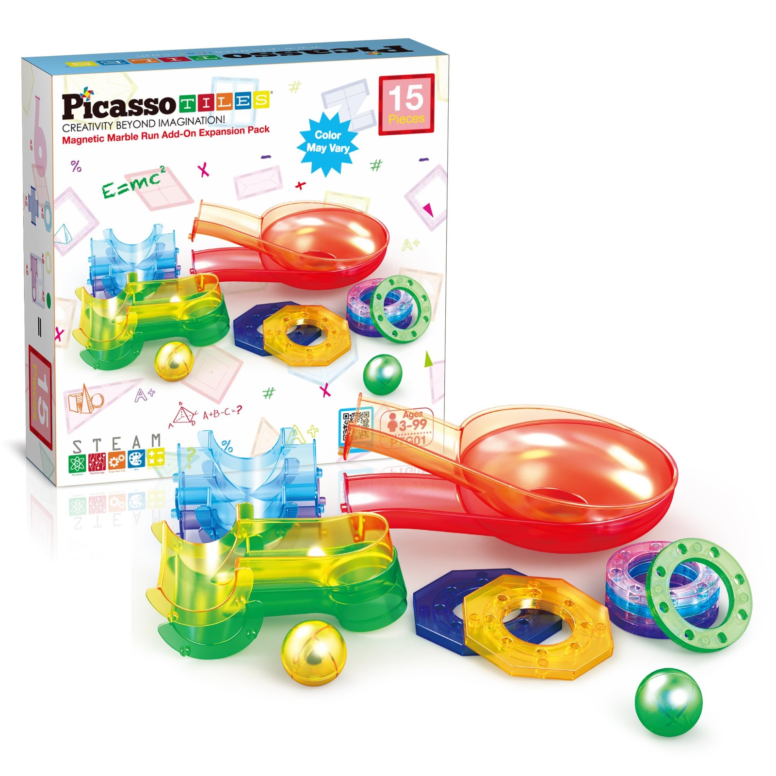 PicassoTiles Magnetic Marble Run 22.9 cm x x 7.6 cm, Multicolored