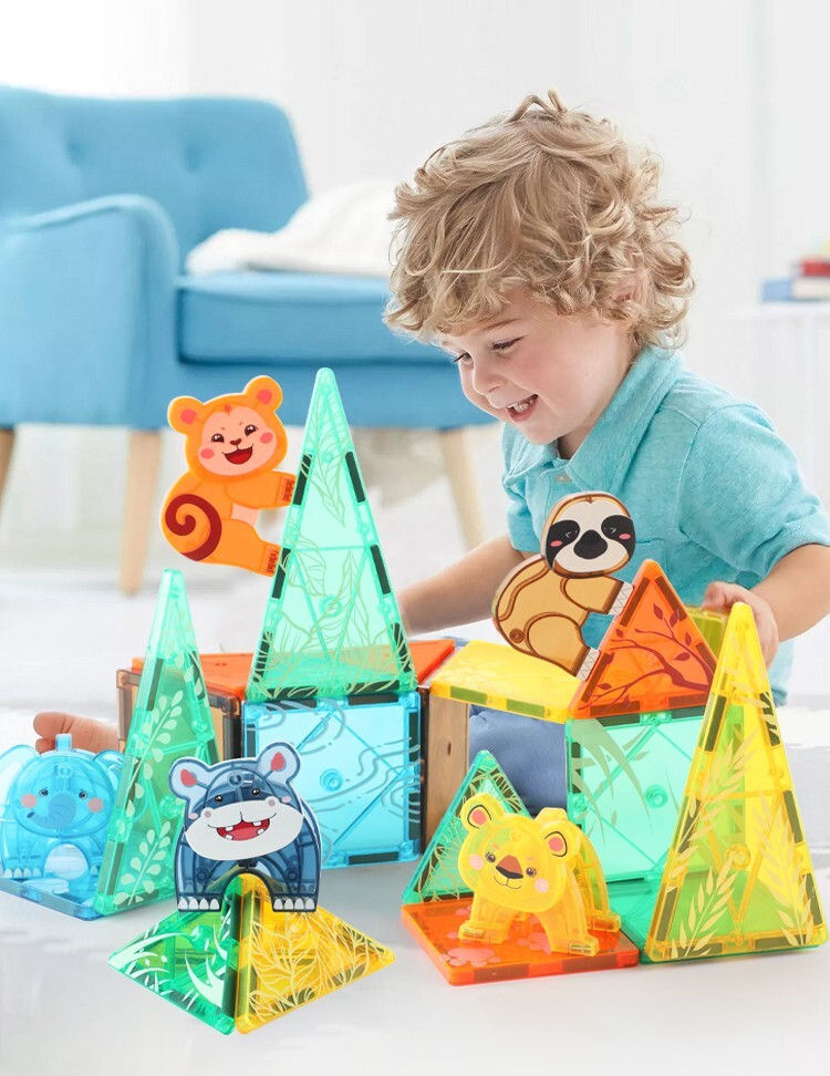 56pcs Prairie Animals Construction Blocks Magnetic Tiles Toy STEAM