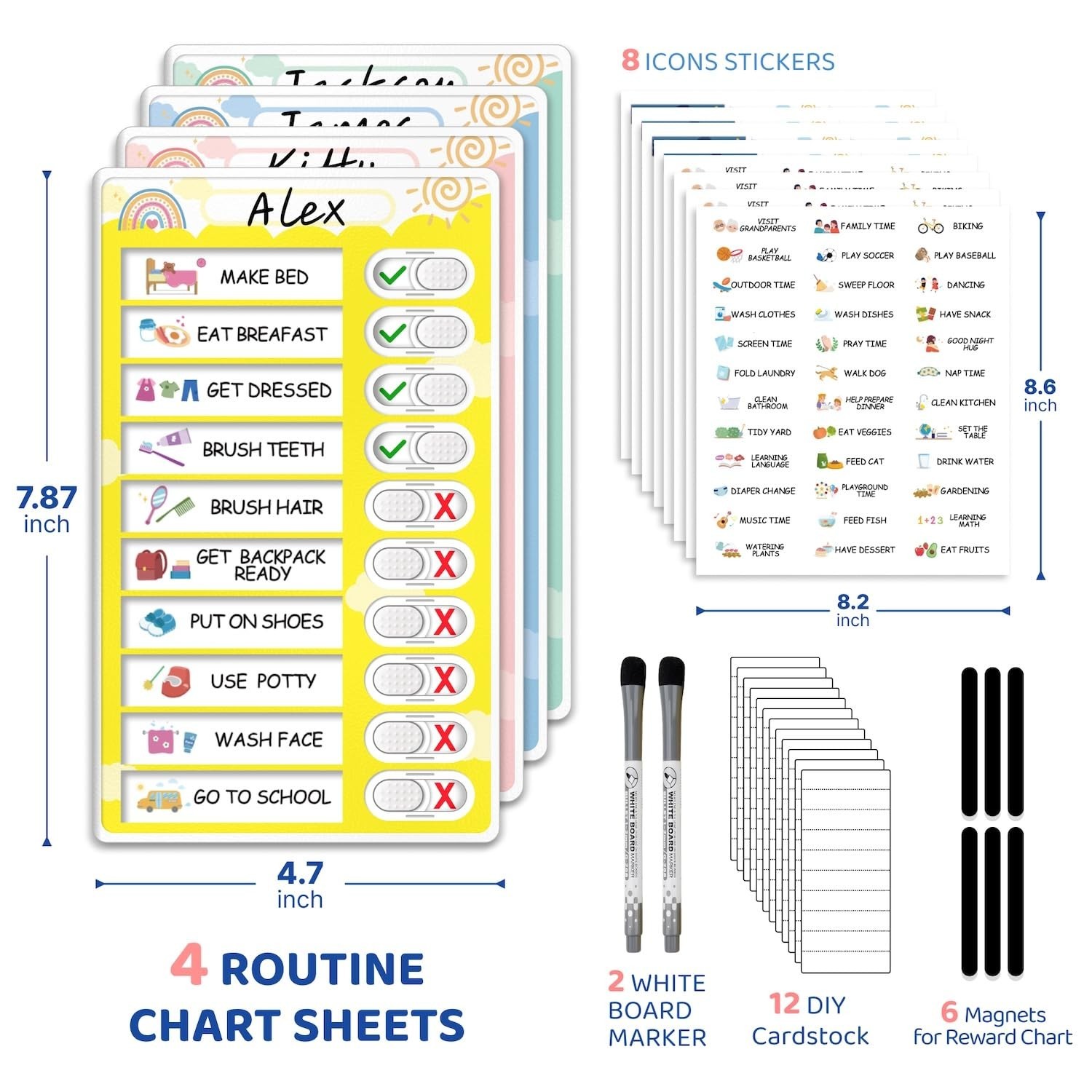 4-in-1 Magnetic Chore Chart for Kids – Dry Erase Morning/Bedtime Routine Visual