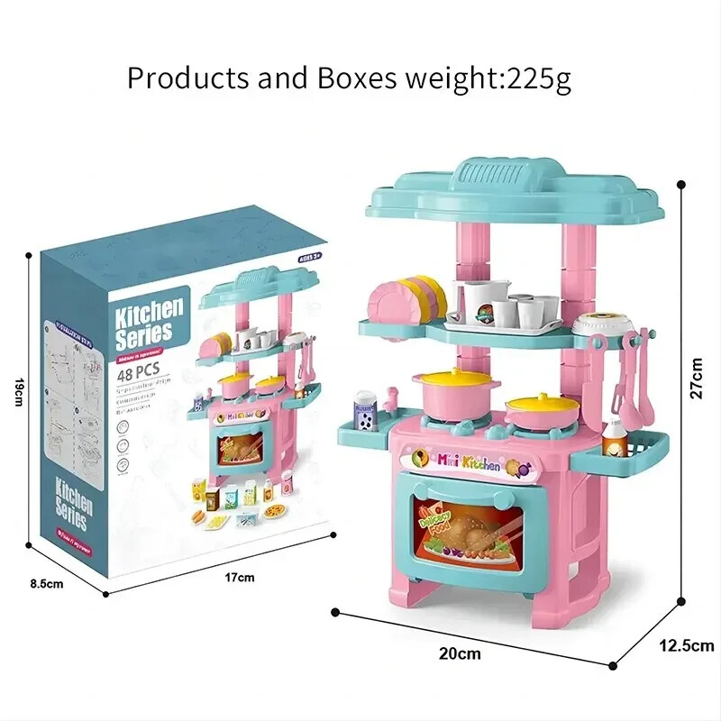48Pcs Mini Kitchen Play Set – DIY Cooking Toy with Food & Tableware for Kids