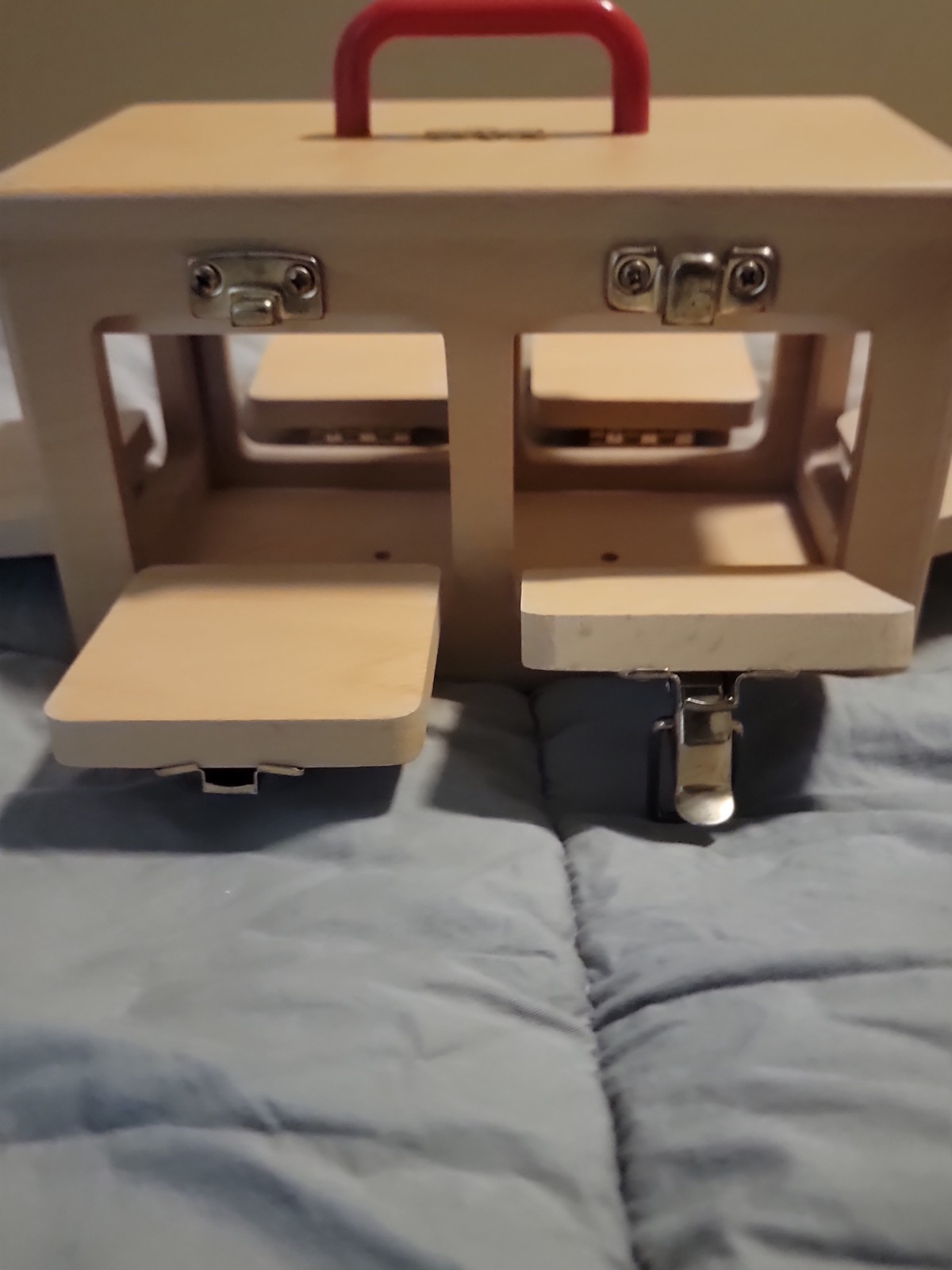 VINTAGE TAG Think And Grow 6-Door Wooden Latch And Lock Box Toy