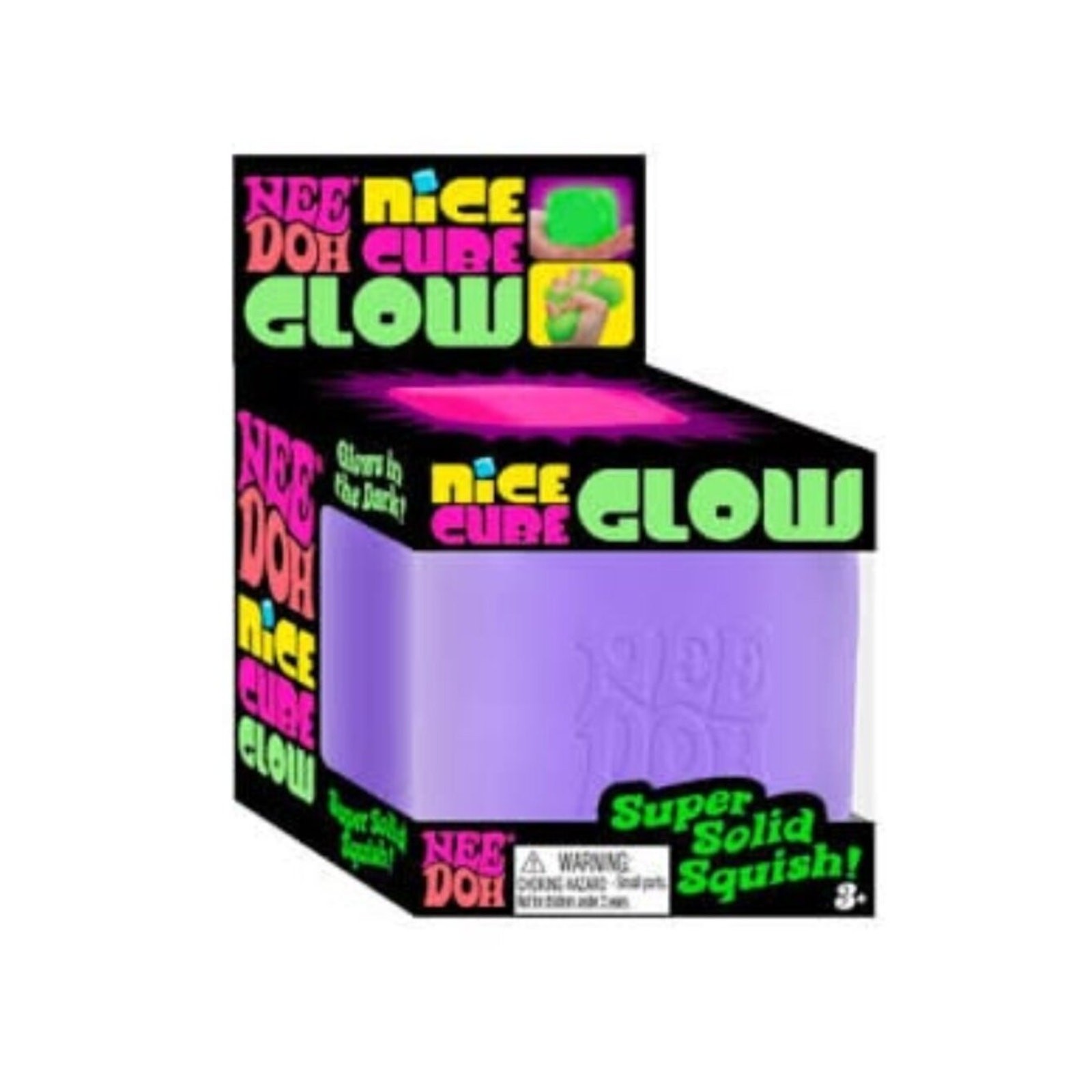 NeeDoh Nice Cube Glow – PURPLE, 1 pc-Super Solid Squish Fidget Sensory Toy – NIB