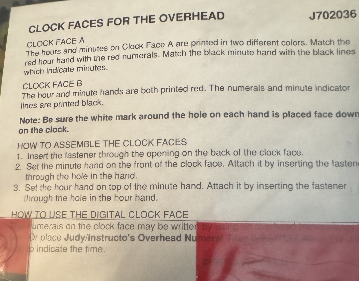 JUDY CLOCK FACES FOR OVERHEAD PROJECTOR J702036 24 PIECES NUMERAL TILES 0-9