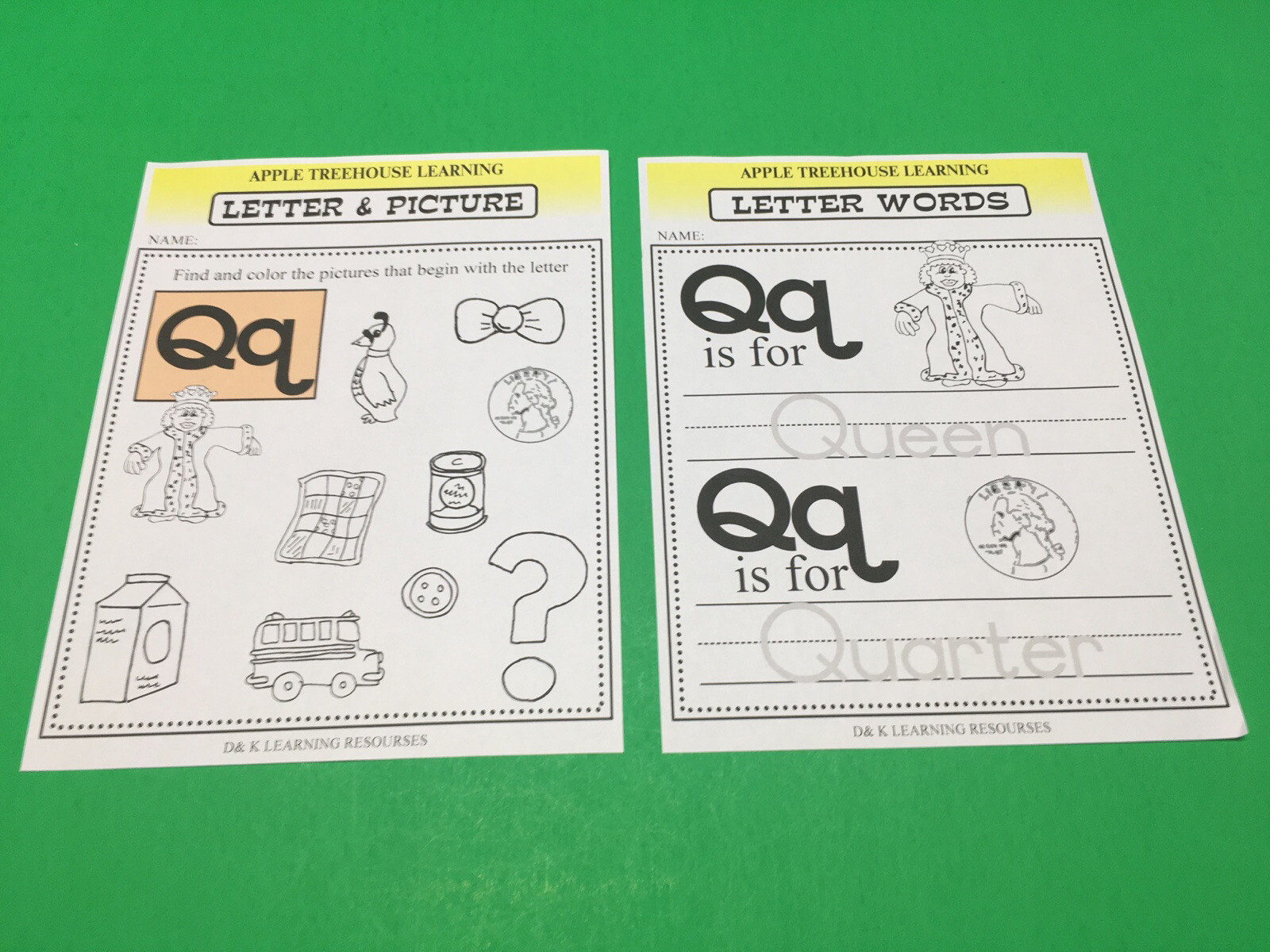 Letter Qq – Apple Treehouse Worksheets – Preschool Teaching supplies 20pgs