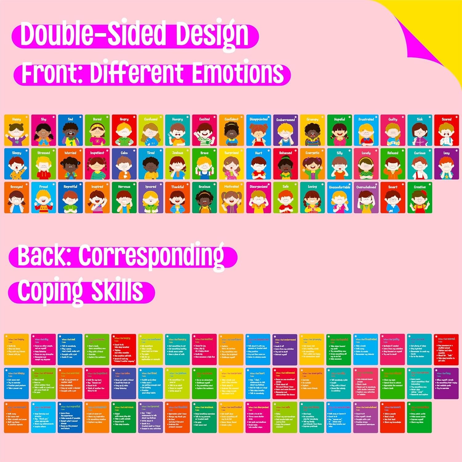 Engaging Emotions Flashcards Set: 50 Cartoon Faces & Coping Skills for Children