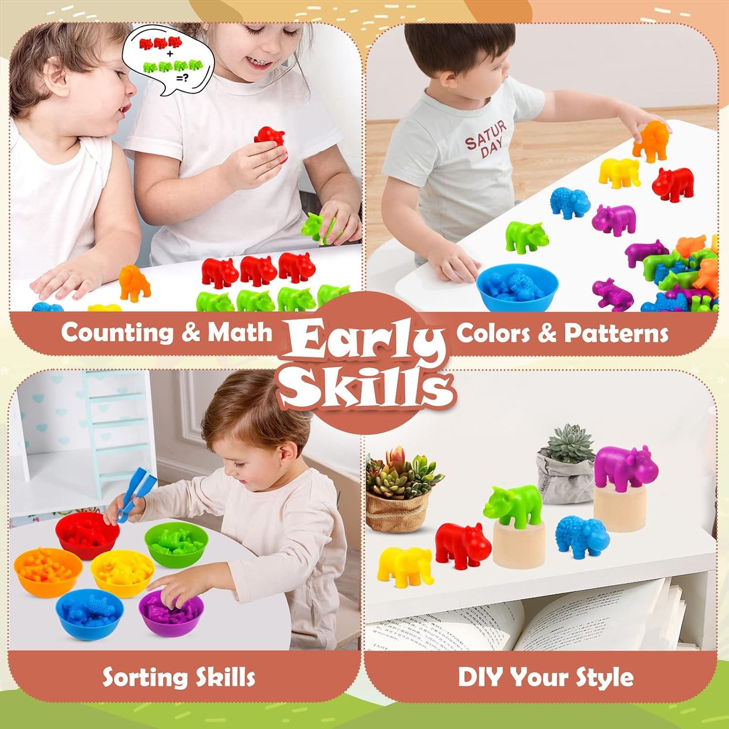 GKDOMS Counting Animals Toy Matching Game with Sorting Bowls Preschool Learning