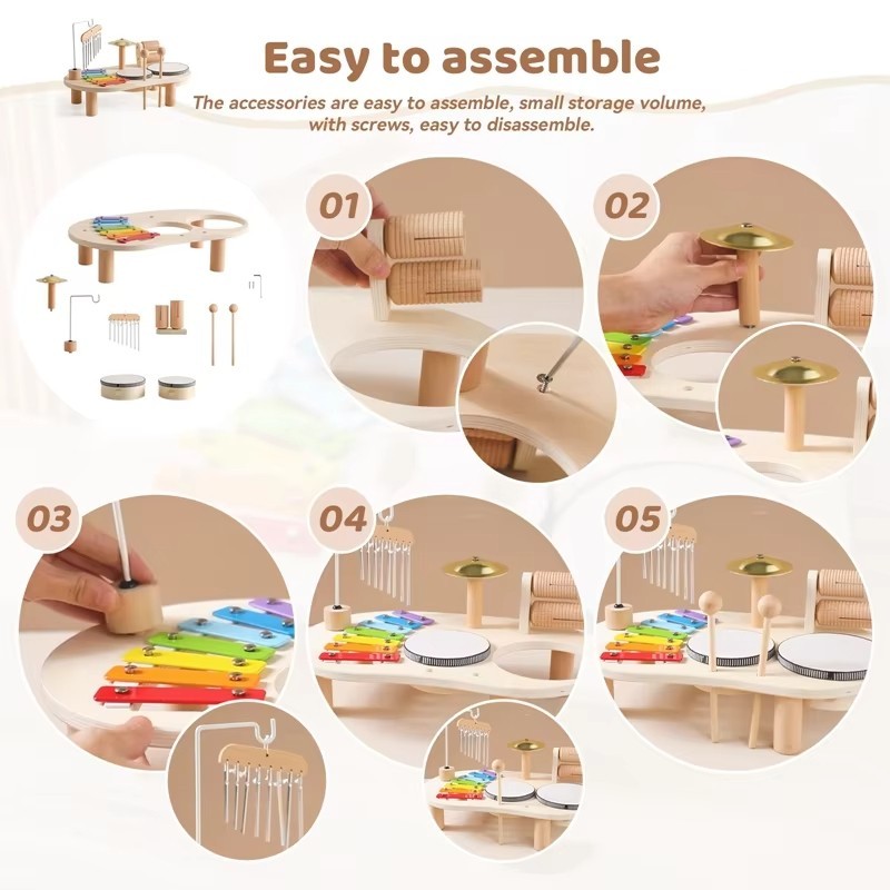 Wooden Musical Toy Set for Kids Drum Xylophone Kids Educational Music Toy