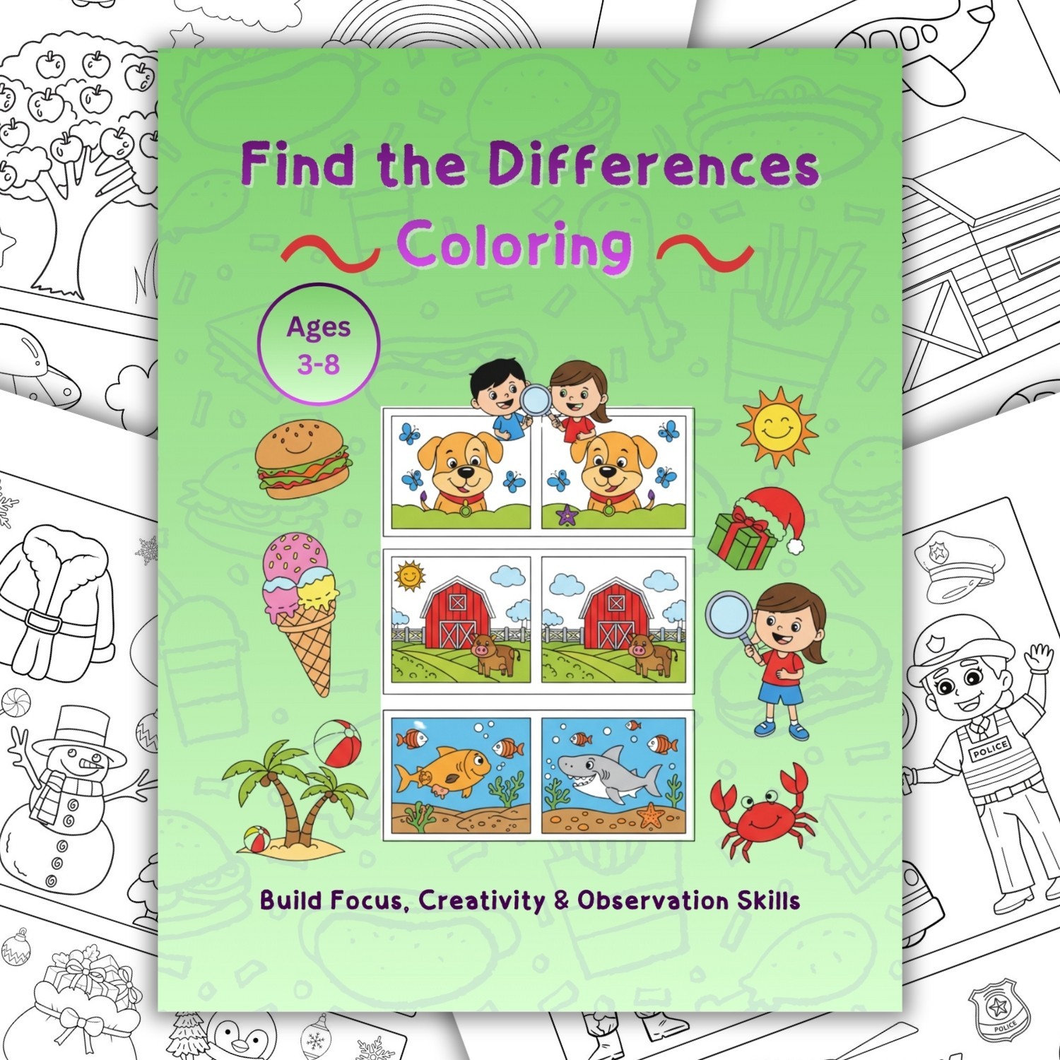 Find the Differences Coloring Worksheets for Kids | Printable Activity Pages