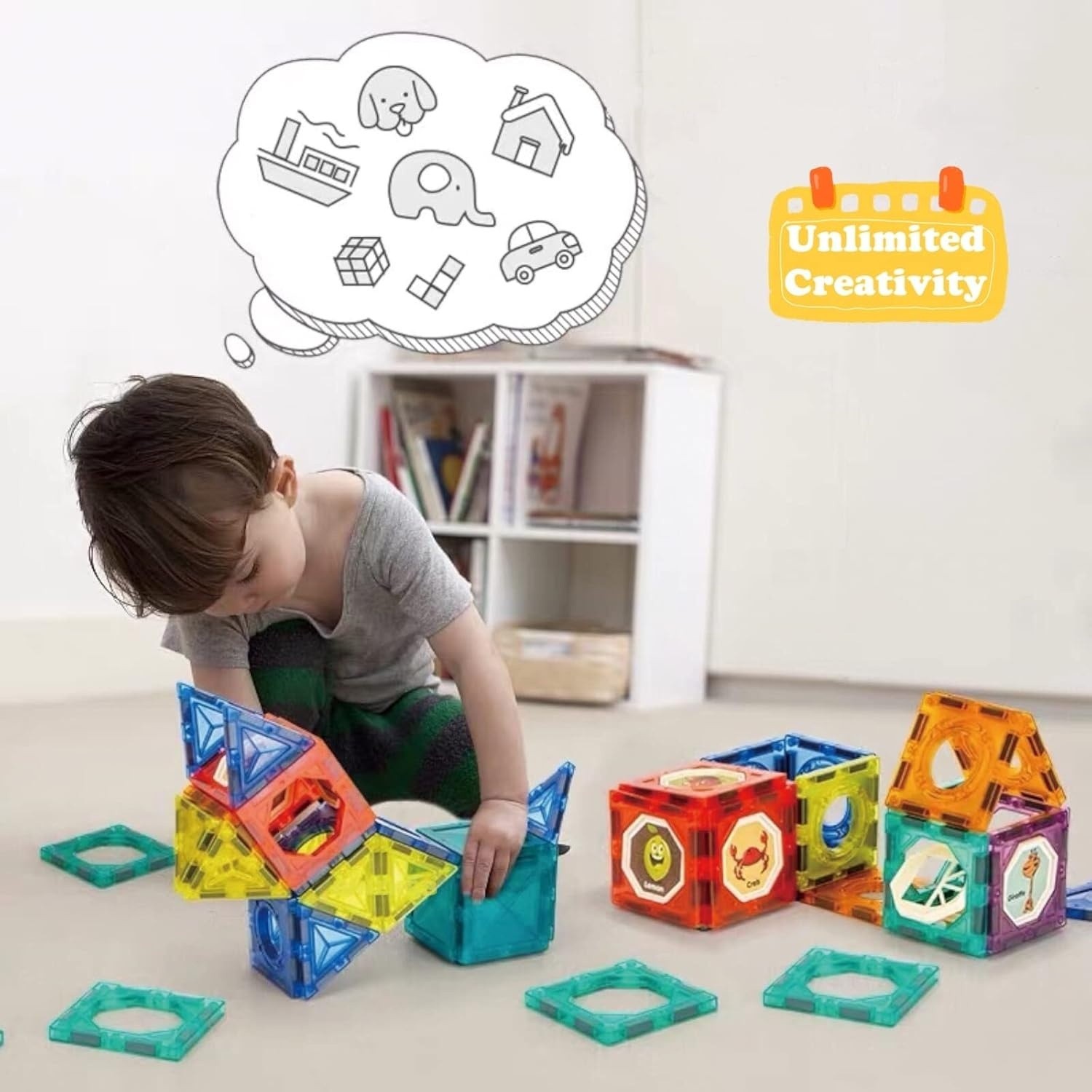 Light Magnetic Tiles Building Blocks For Kids, 3D STEM Building Toys, 110 PCS