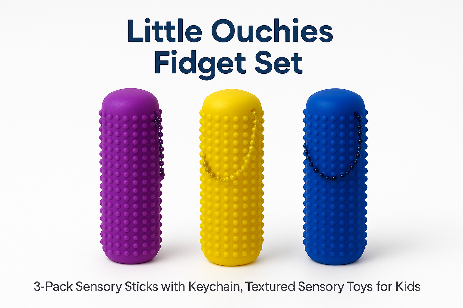 Little Ouchies Fidget Set – 3-Pack Sensory Sticks with Keychain – Stress Relief