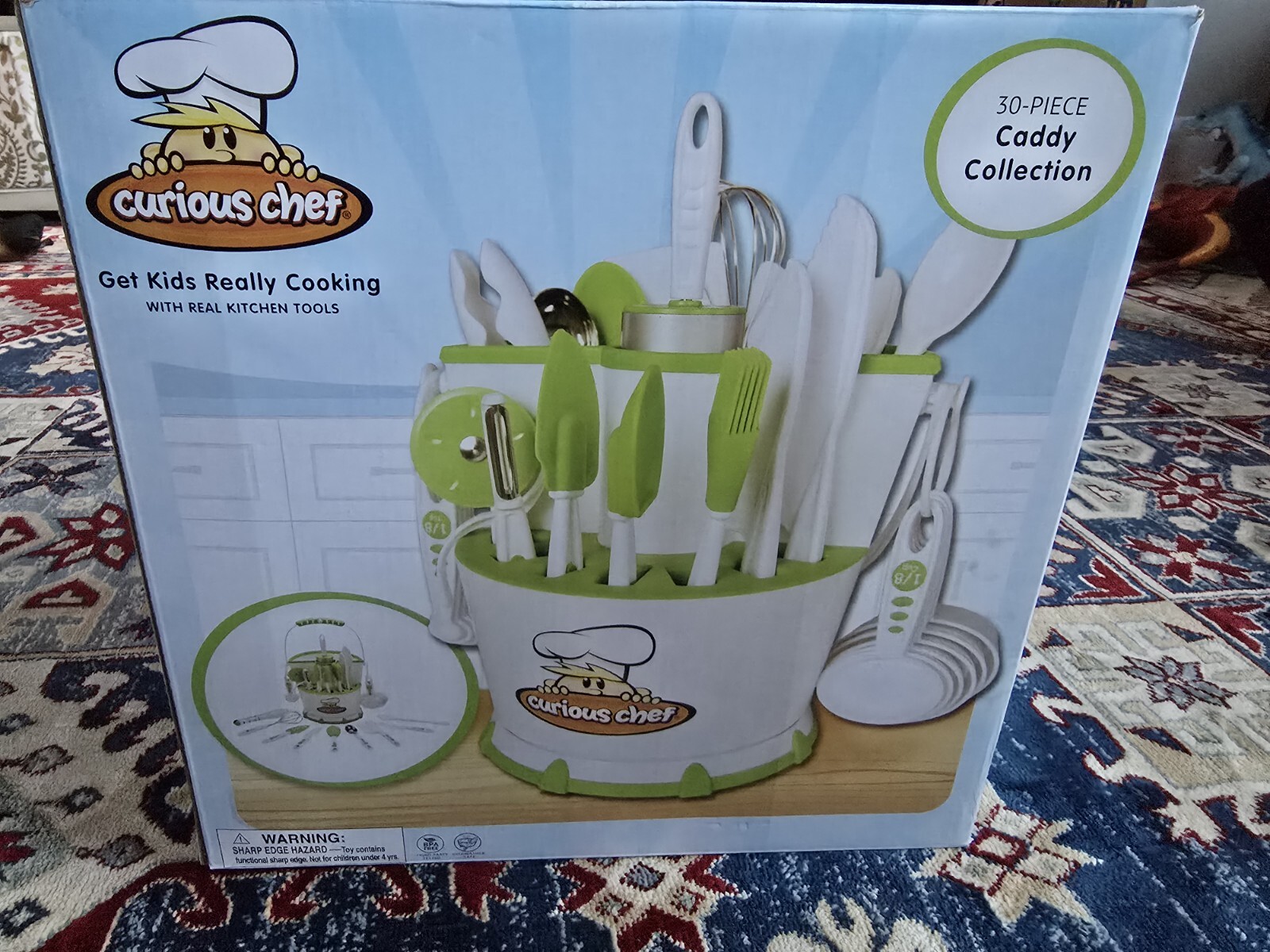 NEW Curious Chef 30 Piece Caddy Set Little Kids Cooking Baking Utensils Cutlery