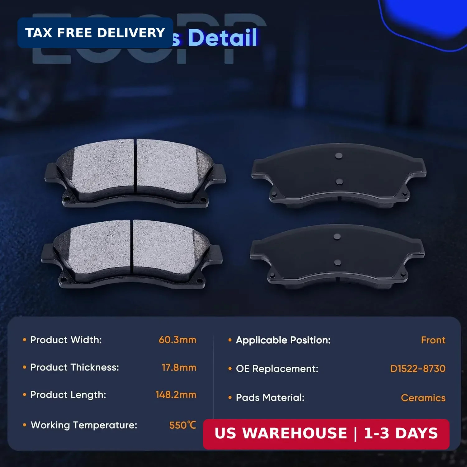 Front Brake Pads, ECCPP 4pcs Ceramic Brake Pads Kits for 2011-2015 for Chevrolet