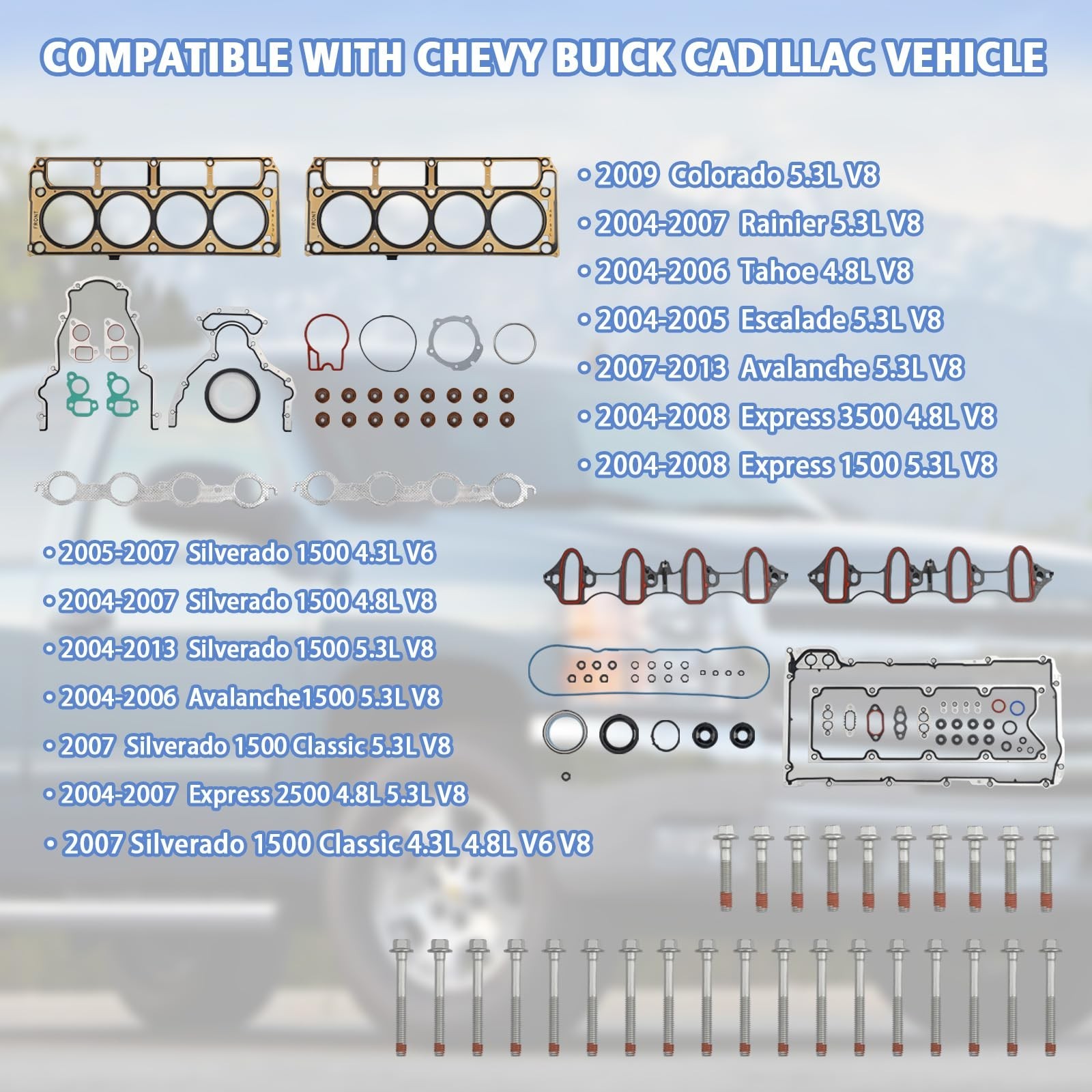 Full Cylinder 5.3 Head Gasket Set with ES72220 Bolts Intake Manifol… Fast Ship