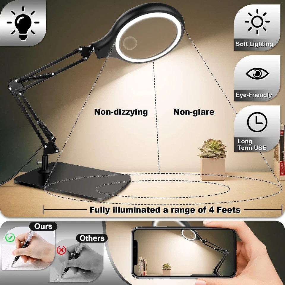 NZQXJXZ 10X 30X Large Magnifying Glass with Light and Stand, 5-inch LED Light…
