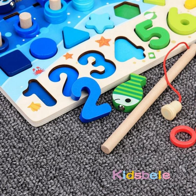 Kids Montessori Maths Wooden Puzzles Toddlers Counting Shapes Sorting Board