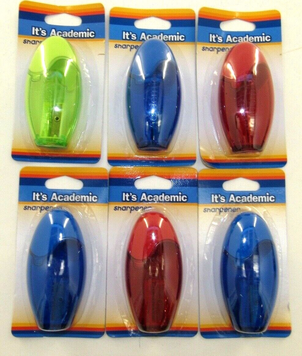 It’s Academic Elliptical Pencil Sharpeners Package of 6 – Blue, Red, Green NEW