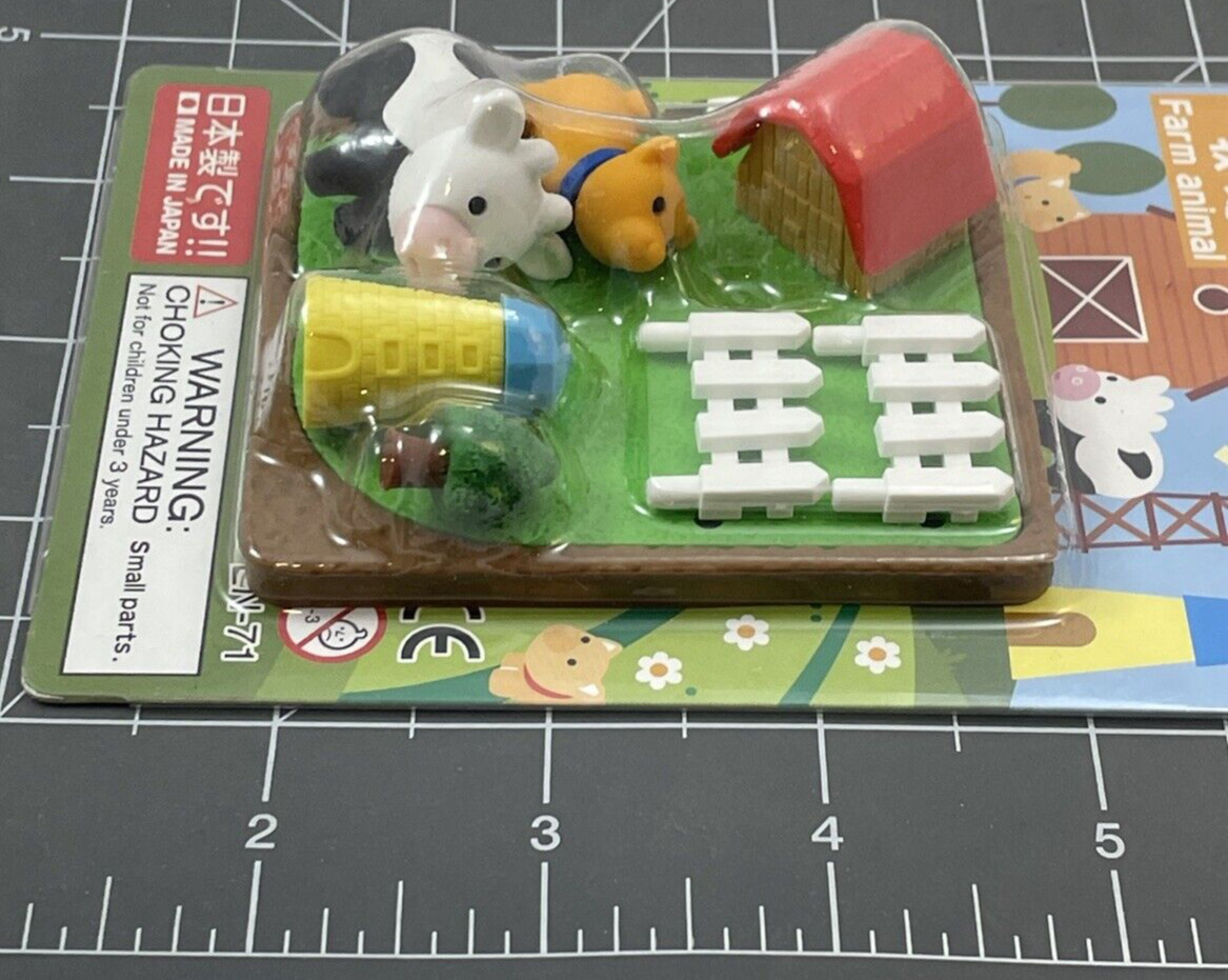 Iwako Japanese Puzzle Eraser Farm Animal Set-Barn, Pig, & Cow-New & Sealed