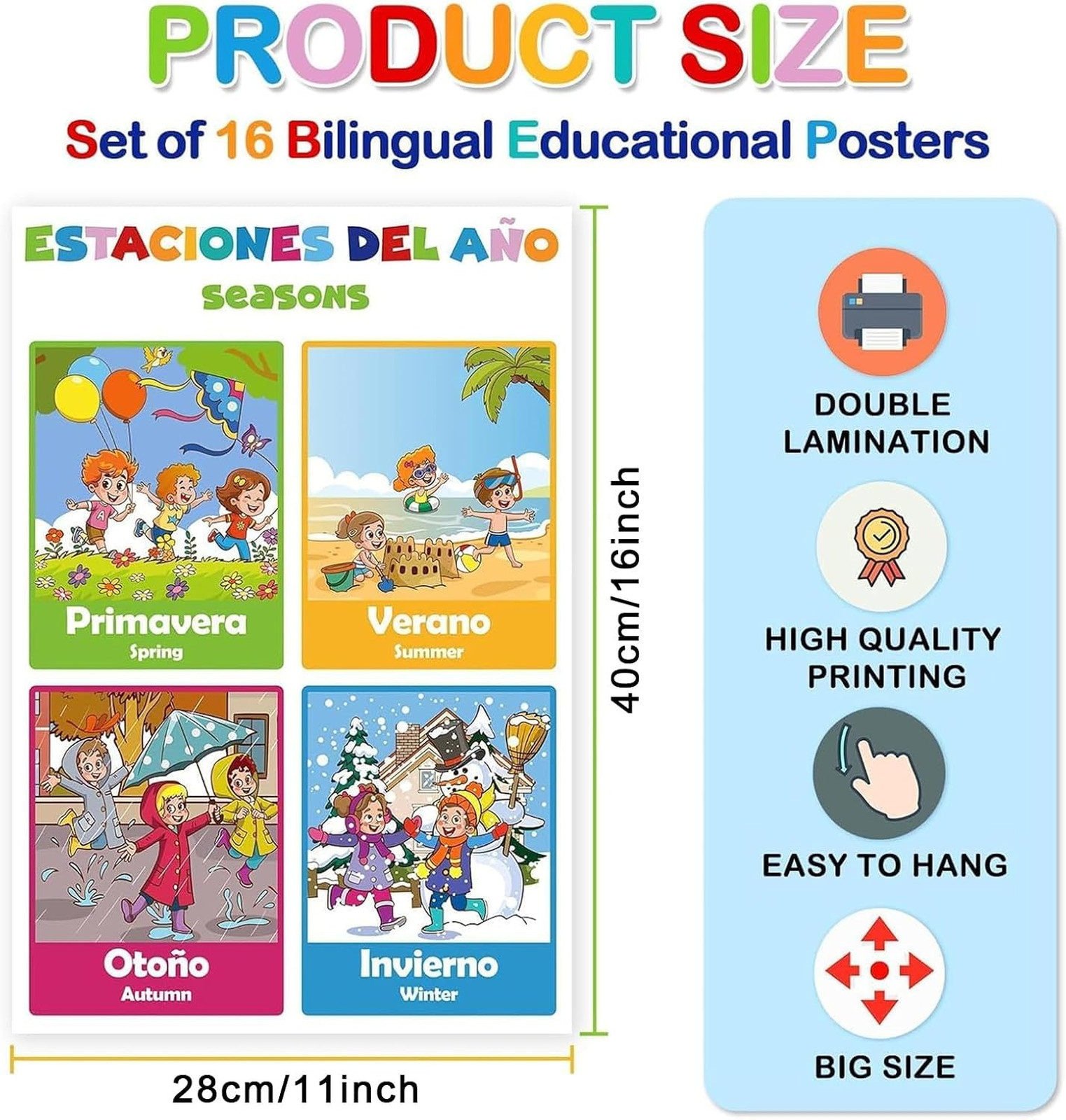 Bilingual Learning Posters Set 16 Charts for Classroom Decoration Educational