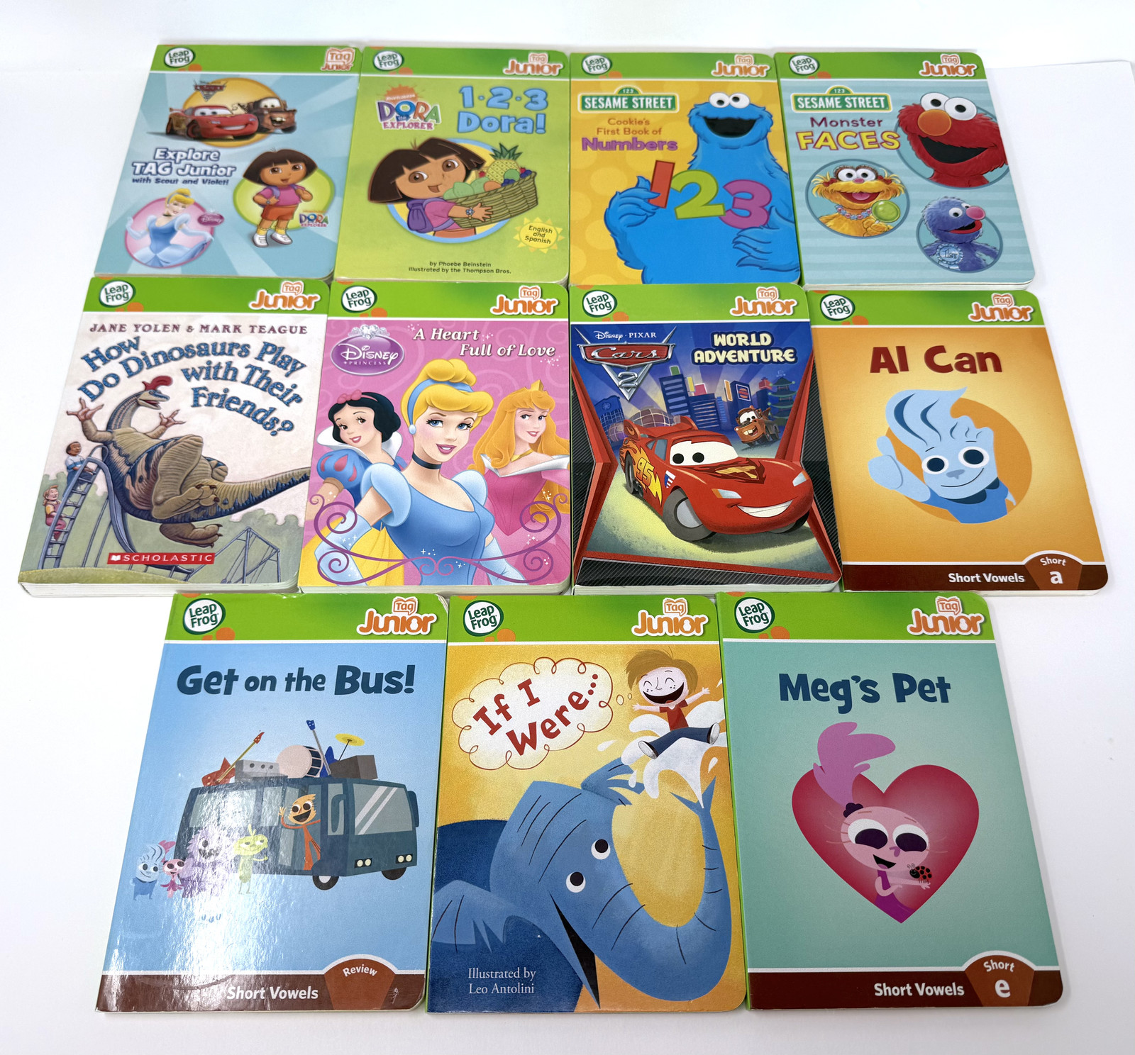 Leap Frog TAG Hardcover books – Disney Princess Cars Dino Short Long Vowels Book