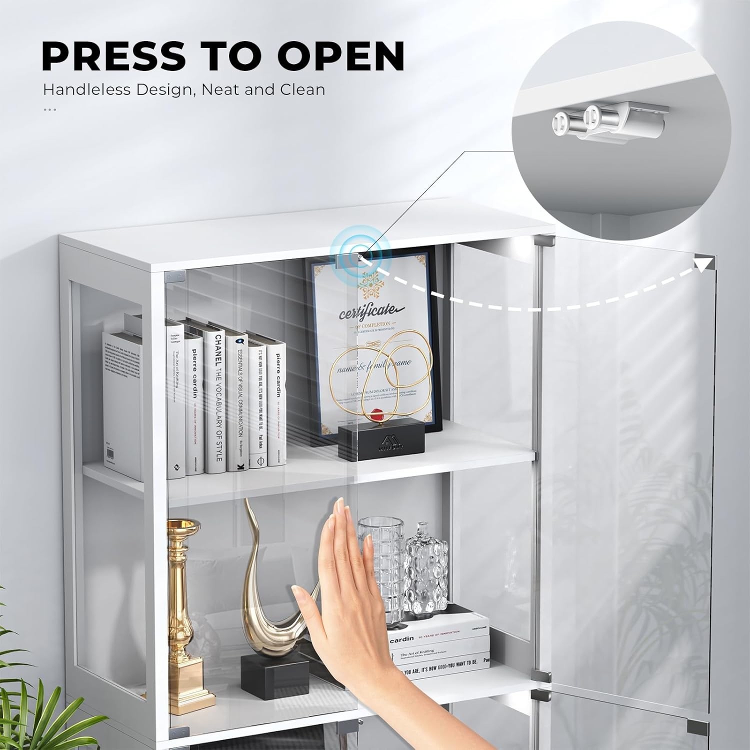 Display Cabinet with Glass Doors, 4-Tier Curio Cabinet with 3 Color Lights for