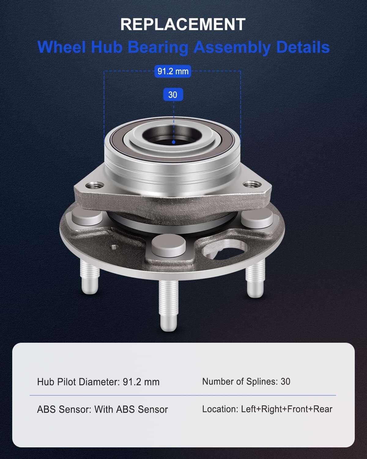 ECCPP 513288 2PCS Front/Rear Wheel Hub Bearing Assembly 5 Lugs w/ABS for
