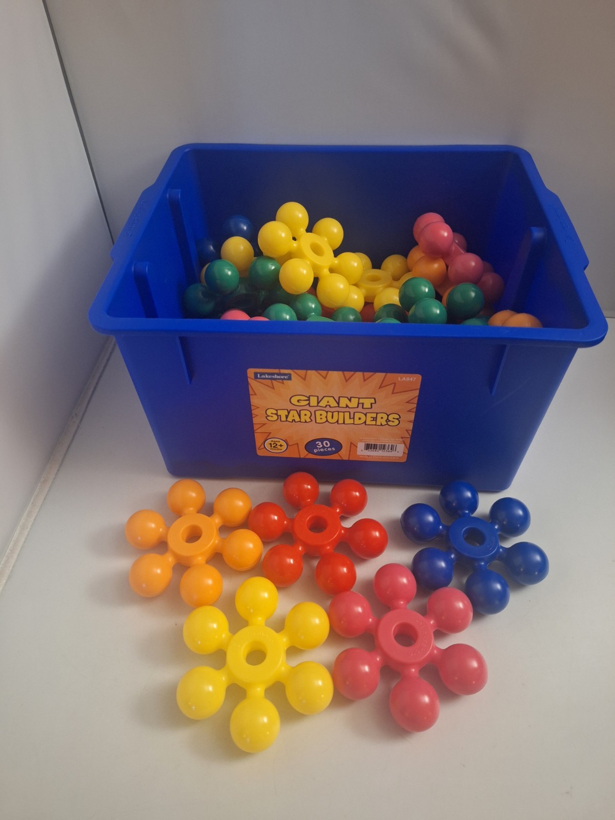 Lakeshore Colorful Giant Star Builders 30 pieces w/ Bin Toys Toddler Play Learn