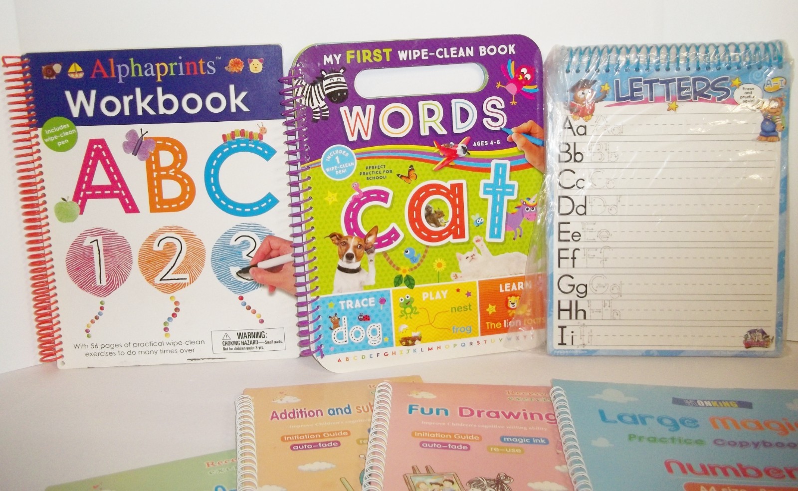 SCHOOL SUPPLY LOT writing practice, math, words, ABC, letter reusable wipe clean