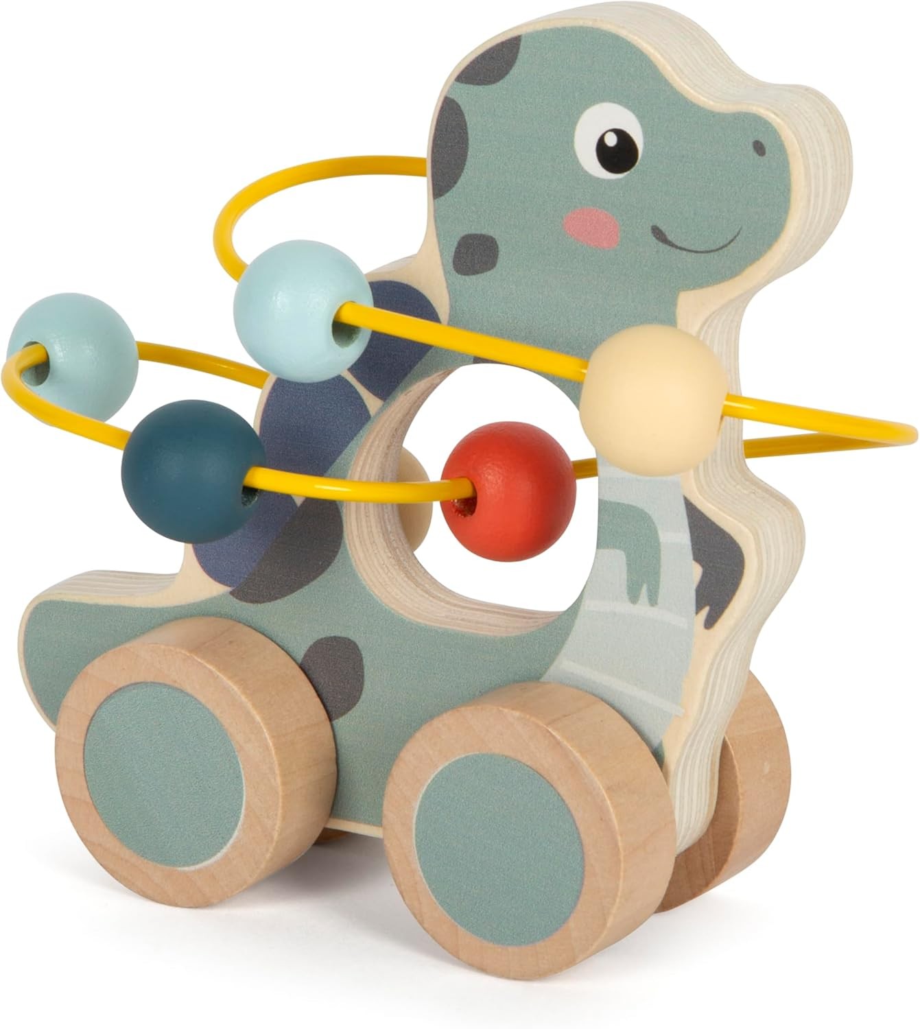 small foot Push-Along Toy with Bead Maze Dino, Made of FSC 100%-Certified Wood,