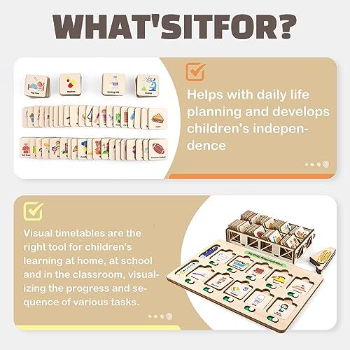 Wooden Visual Schedule for Kids Chore Chart Morning Bedtime Routine Charts fo…