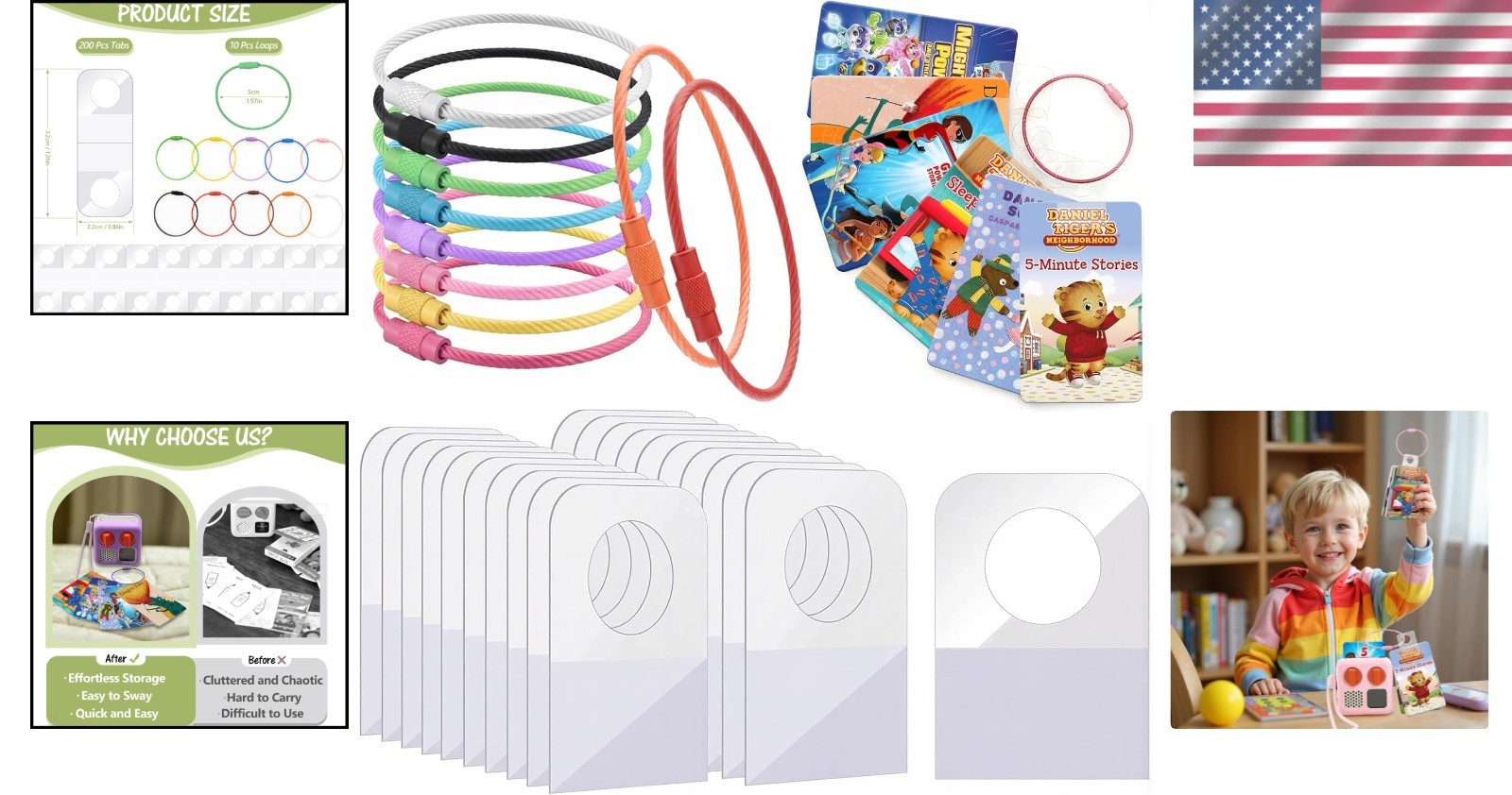Creative Yoto Card Holder Set: 200 Adhesive Tabs with 10 Stainless Steel Rings