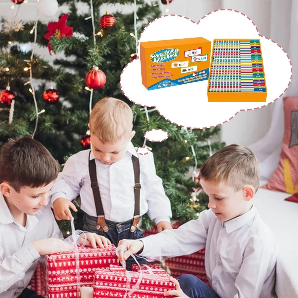30 Read and Rhyme Flip Books,ABC Word Vocabulary Families Flash Cards