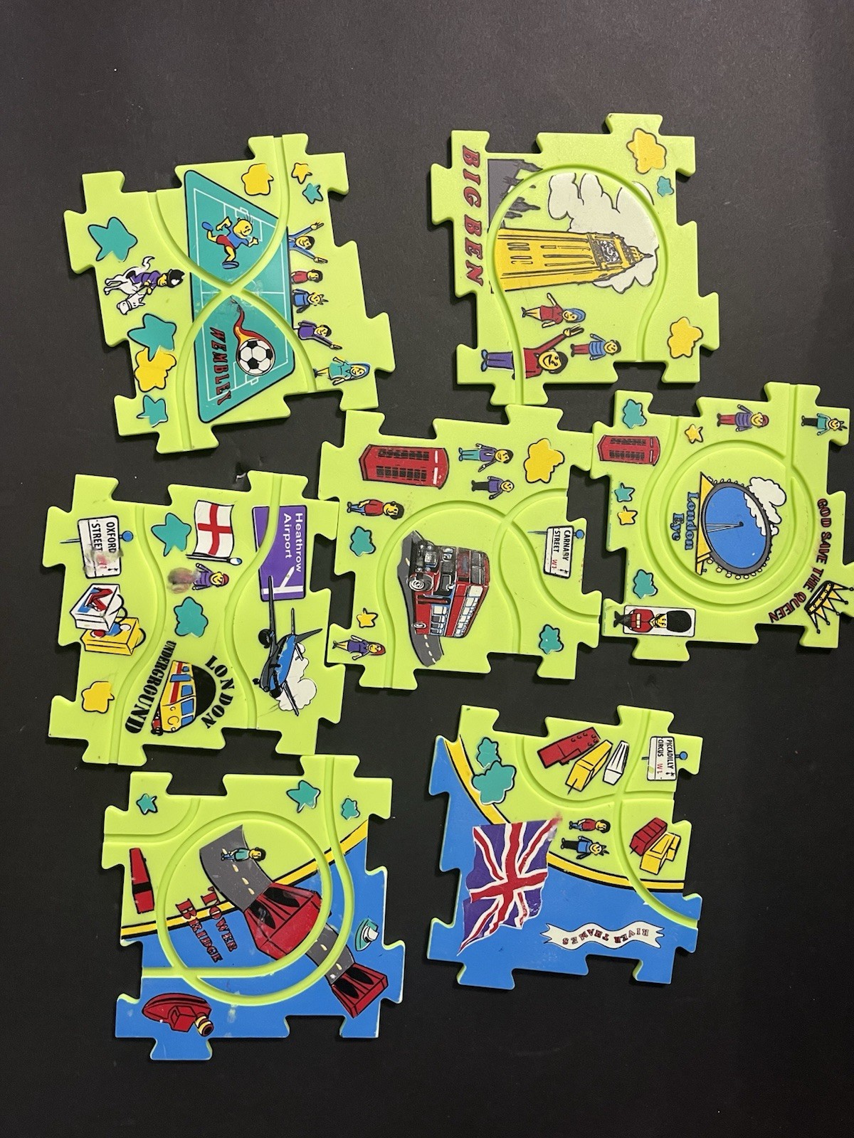 Puzzle Track Car Play Set Lot of 7 Plastic Puzzles (NO CARS) London Map