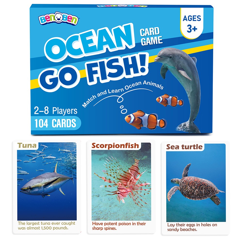 Go Fish Card Game 104 Cards Ocean Theme Memory Matching Game Fun Facts for Kids