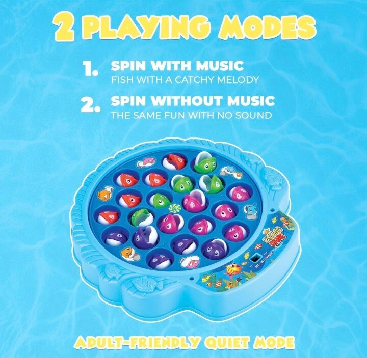Fishing Game Play Set – 21 Fish, 4 Poles, Rotating Board On-Off Music Switch
