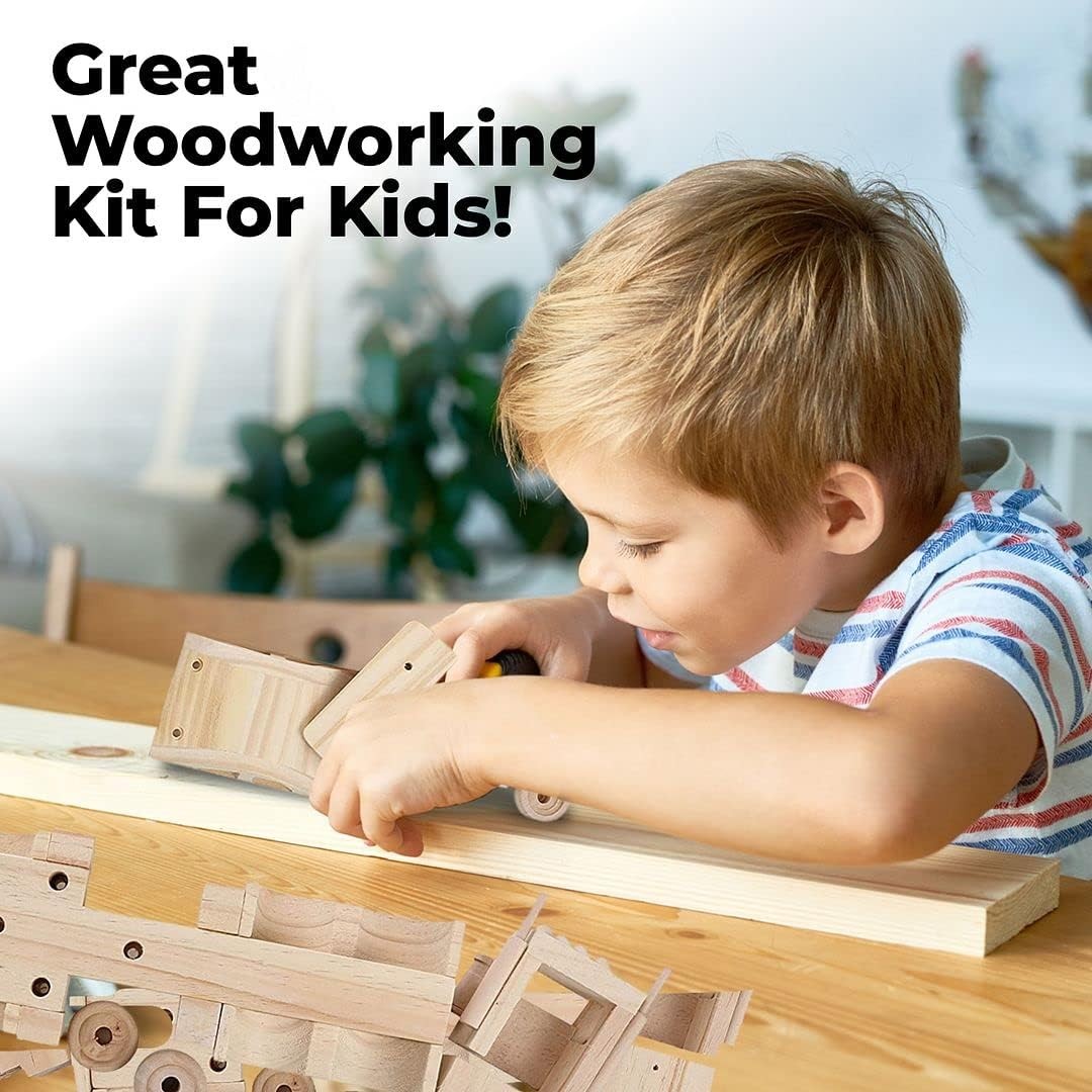 Woodworking Building Kit for Kids and Adults, with 3 Educational DIY Carpentry C