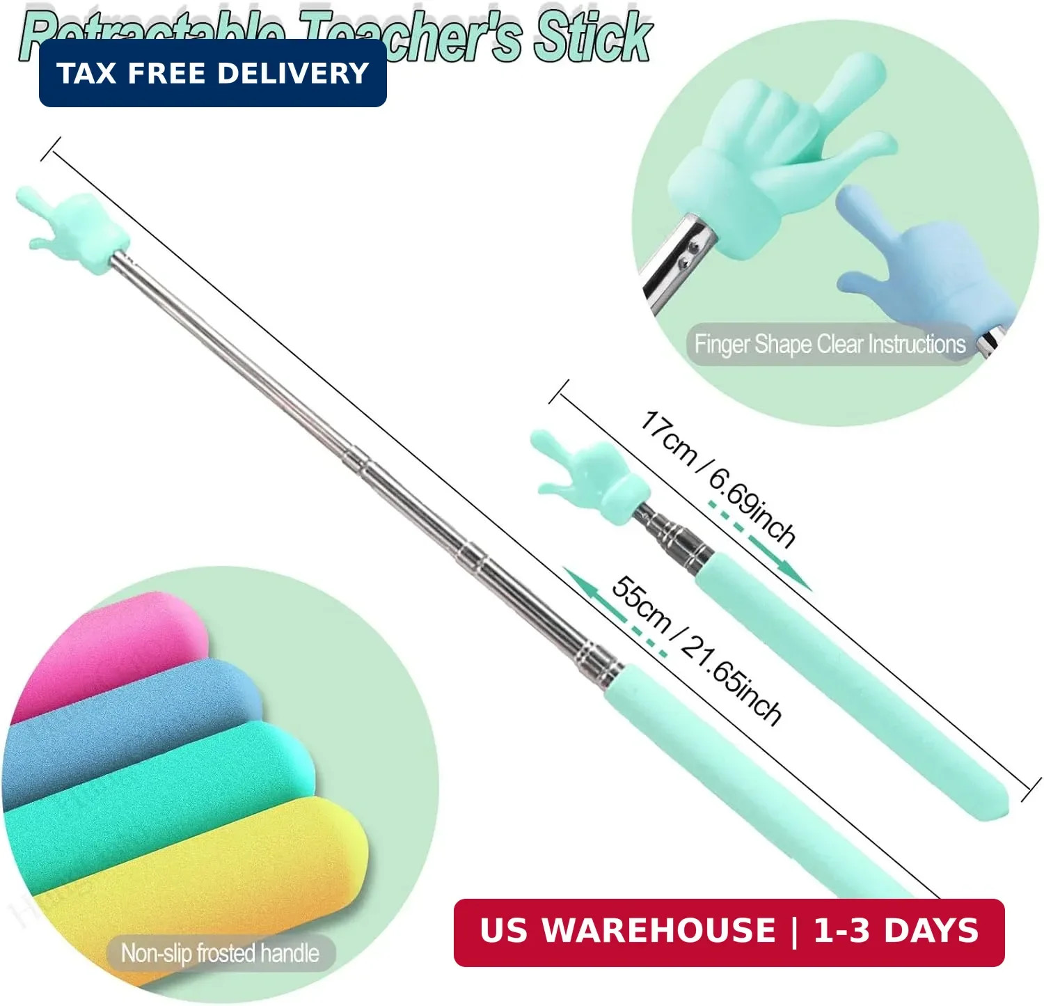 4PCS Retractable Teacher Pointer for Classroom Kids Reading, Mini Extendable Han