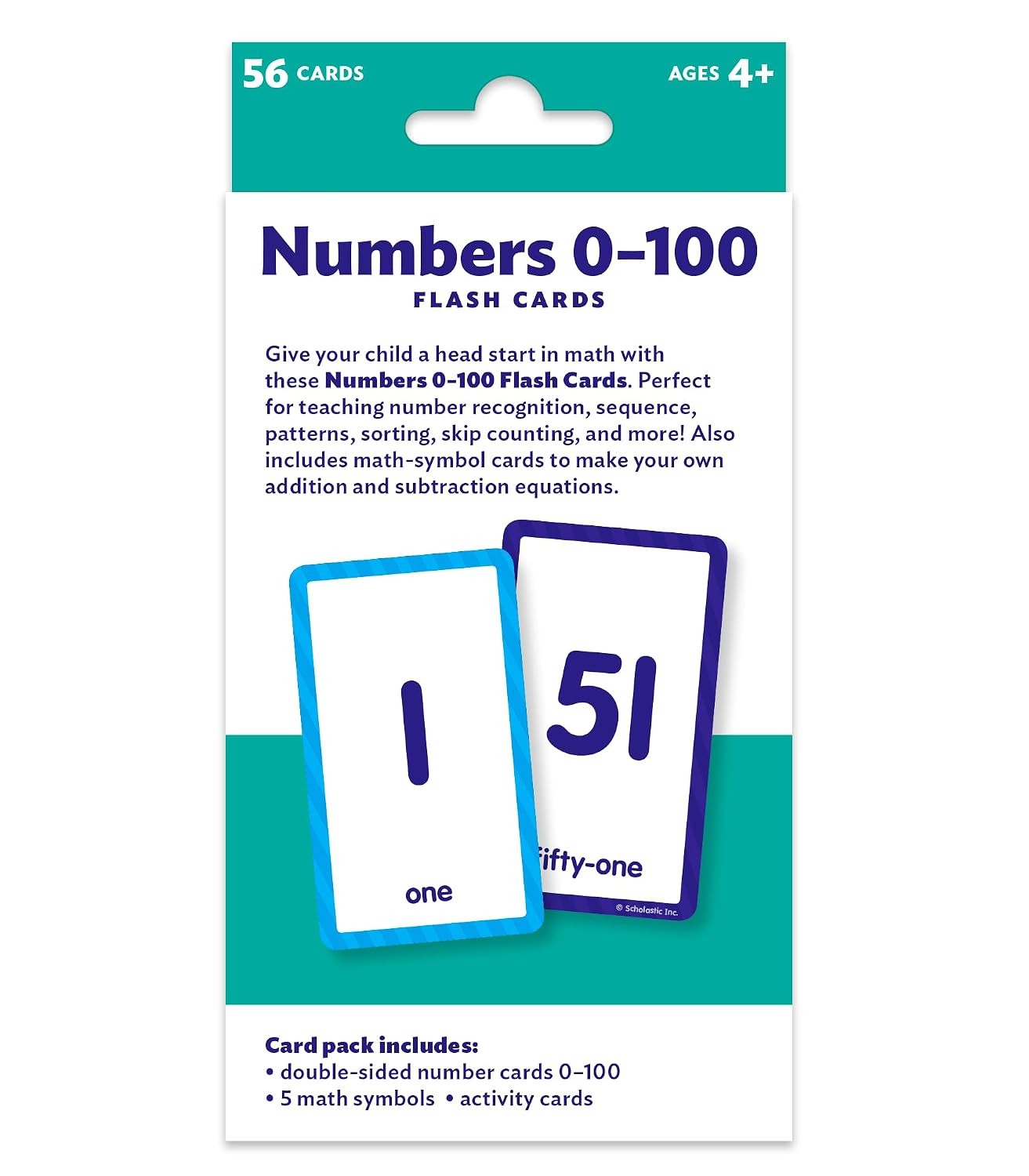 Flash Cards: Numbers 0 – 100, 56 cards , Ages 3-6 Preschool 3 Language English