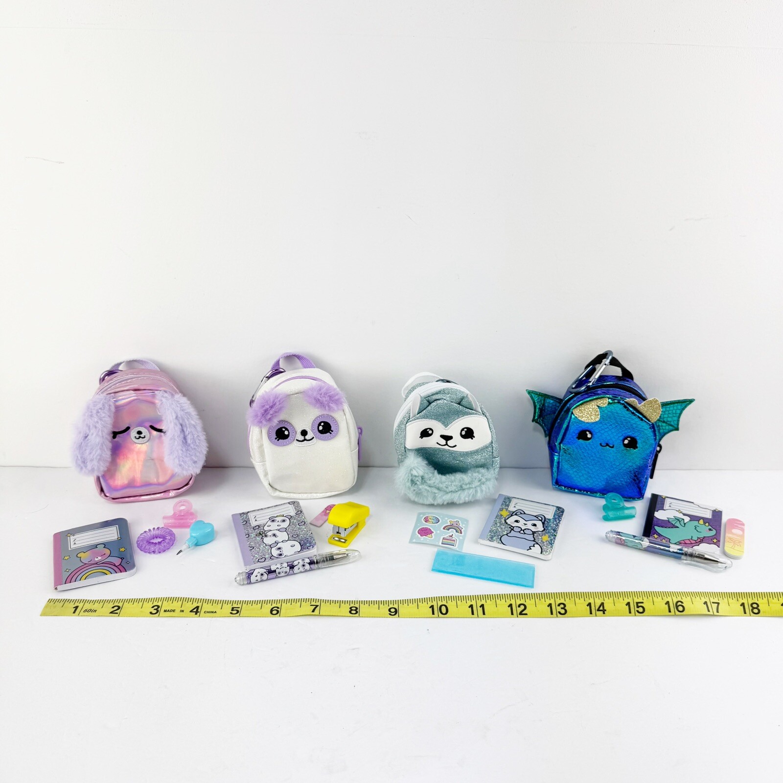 Lot of 4 Miniature Animal Backpack Clip Ons With Fun Accessories & Tools