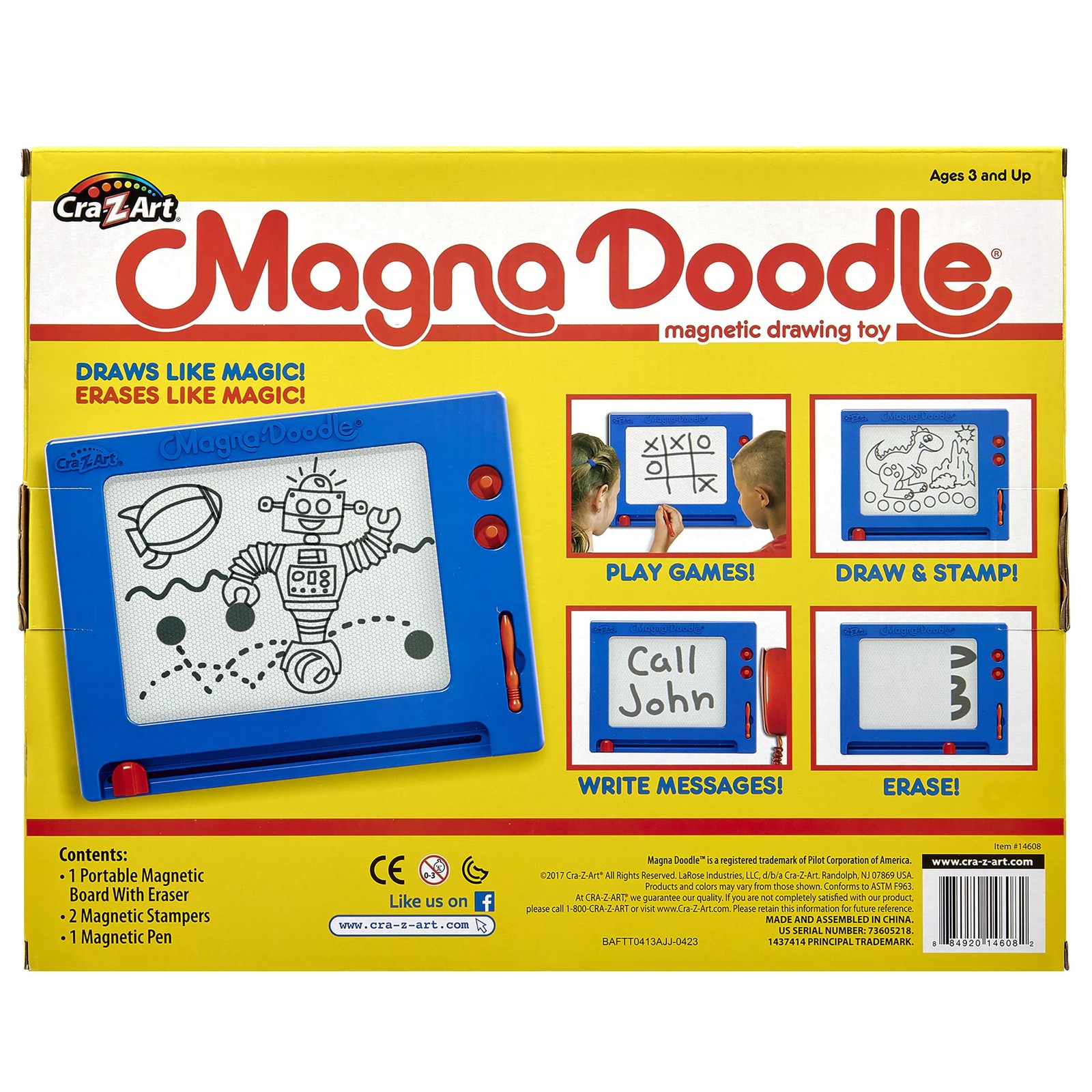 Retro Magna Doodle Blue White 15×11 Magnetic Drawing Board for Kids