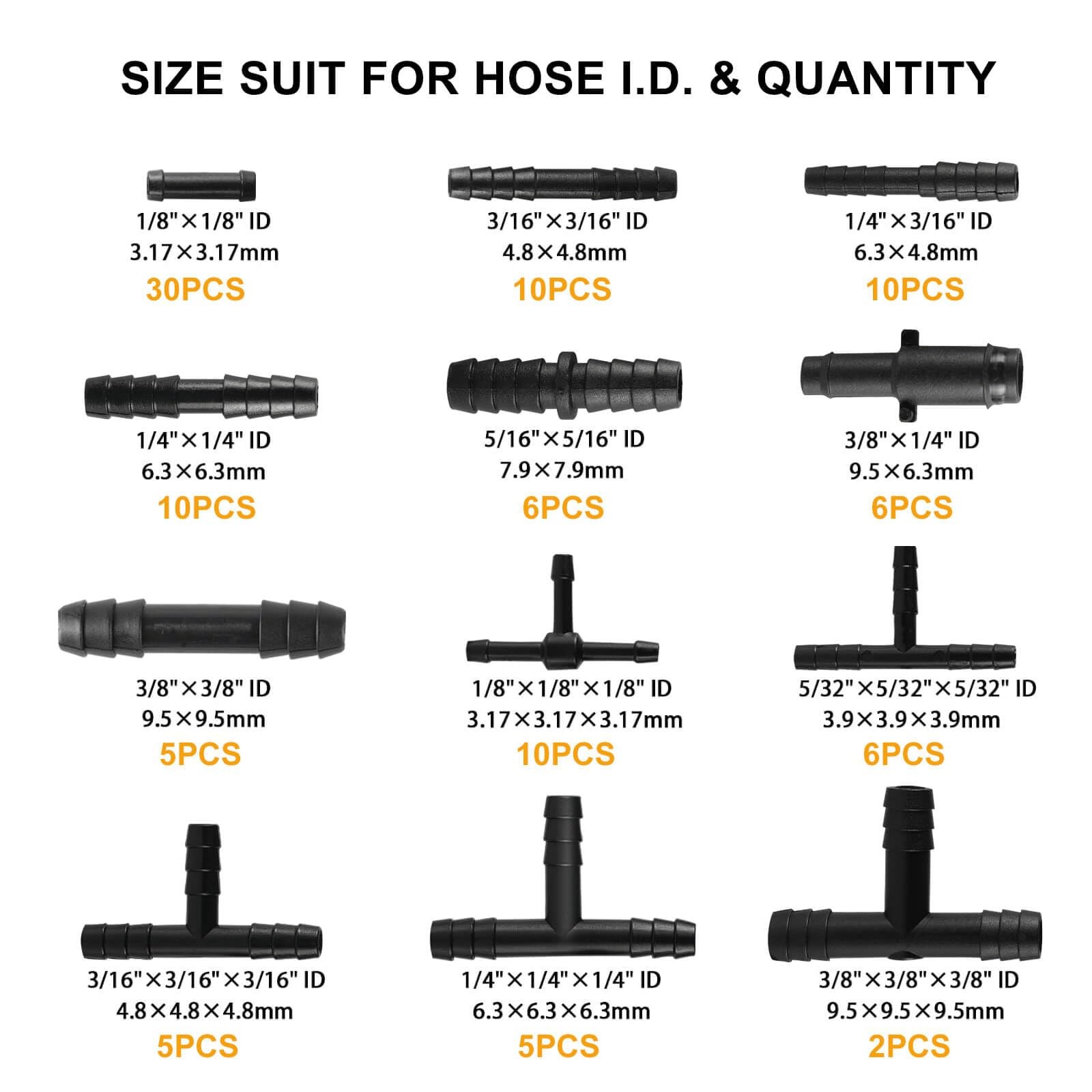 Automotive Vacuum Connector Assortment 105PCS 1/8″ to 3/8″ Tubing Set