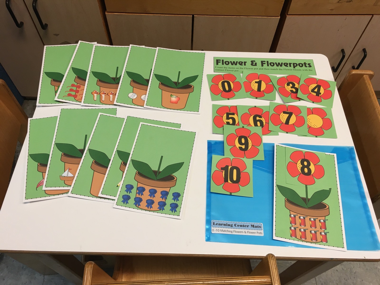 0-10 Matching Flowers Game Learning Center- 11 Laminated Mats