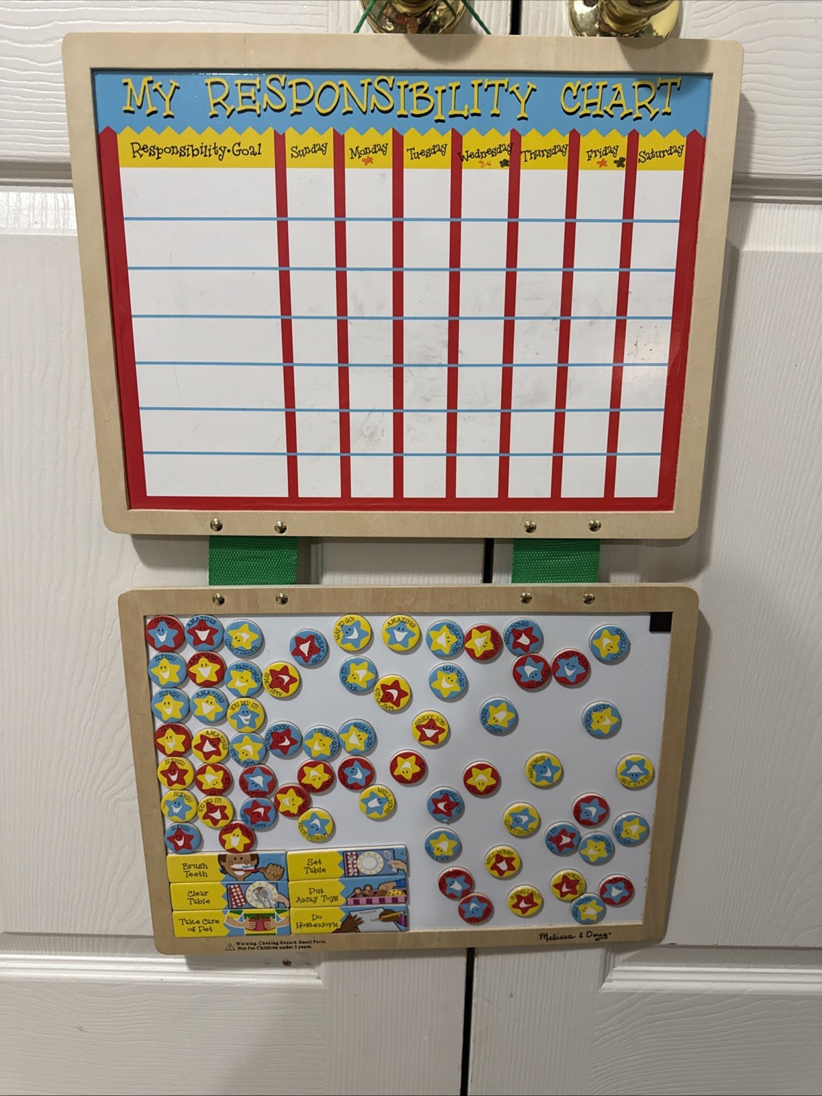 Melissa & Doug Wooden Responsibility Chore Chart Dry Erase Board w/Magnets